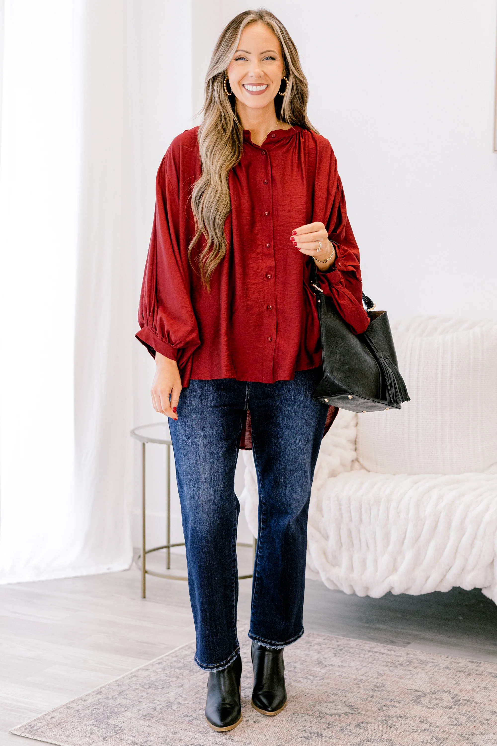 Away From It All Tunic, Burgundy - Weilaico