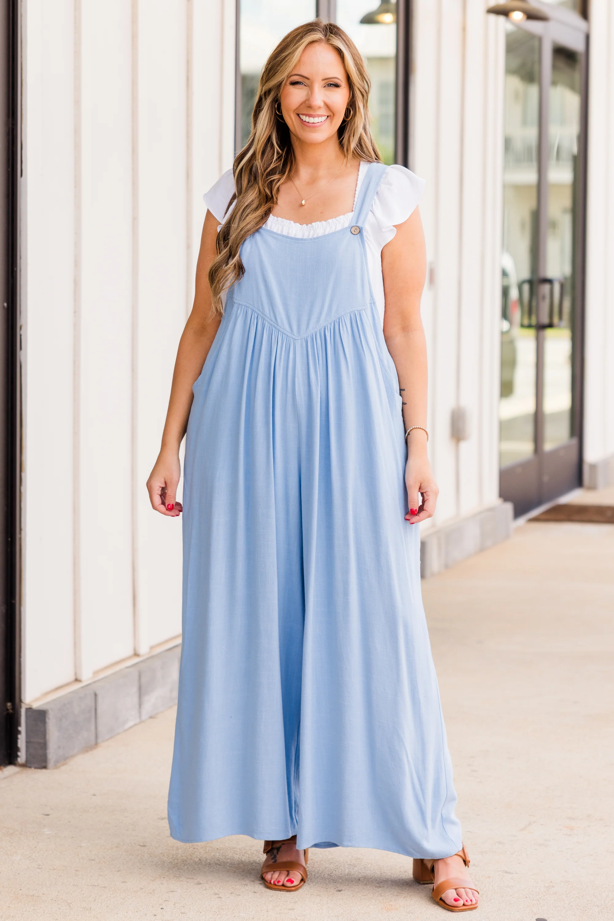 Make Me Laugh Jumpsuit, Blue - Weilaico