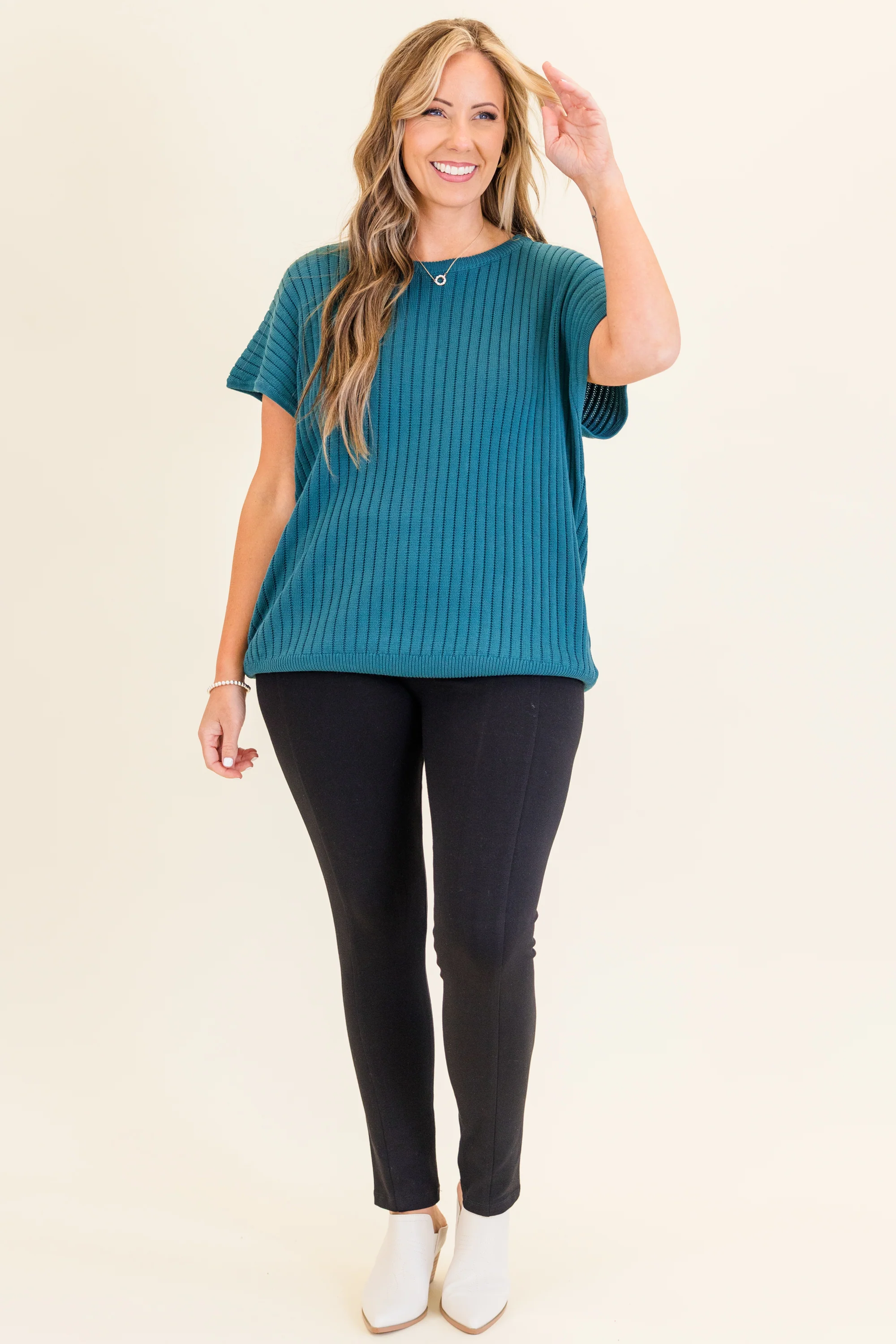 Ribbed Staple Sweater, Jade Green - Weilaico