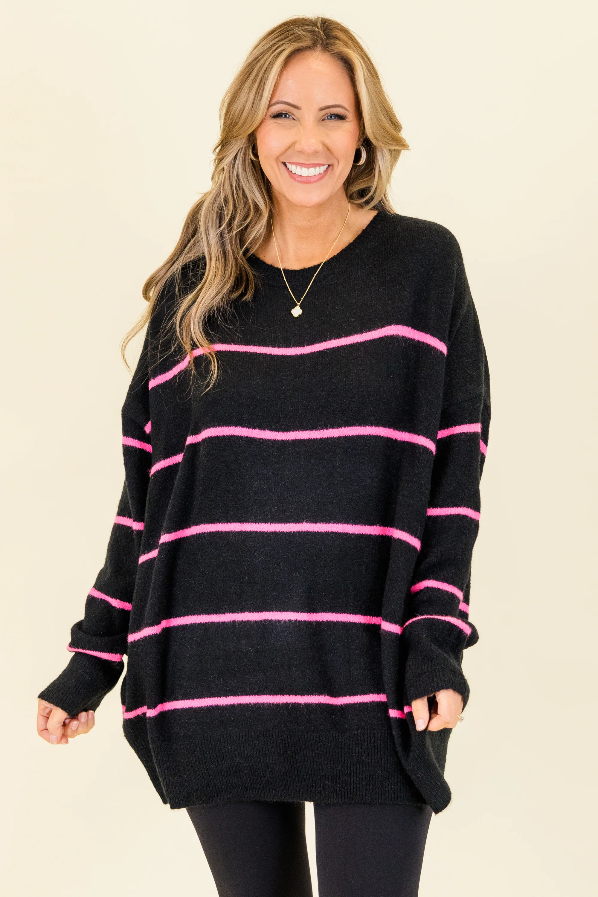 Slumber Party Sweater, Black-Pink - Weilaico