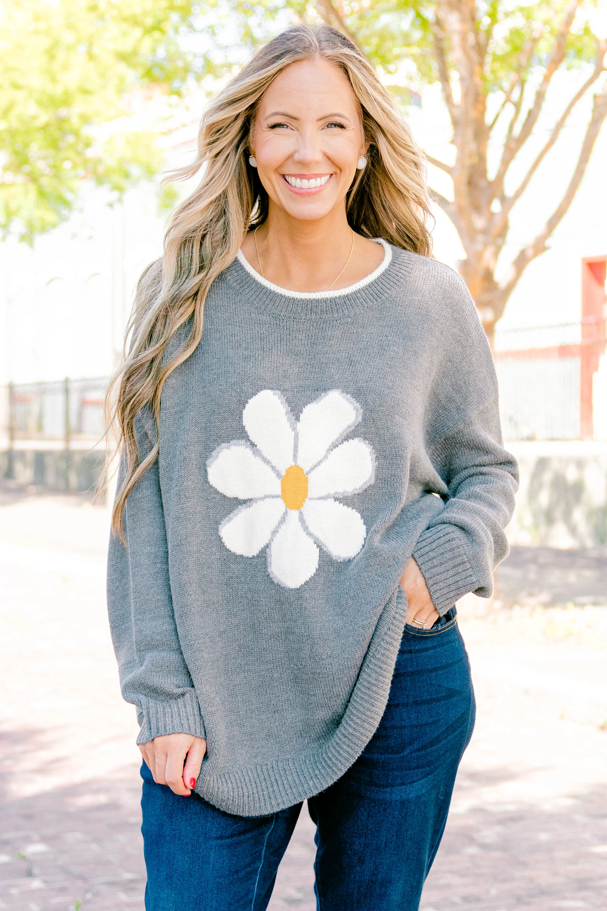 Daisy Fresh Sweater, Gray - Weilaico