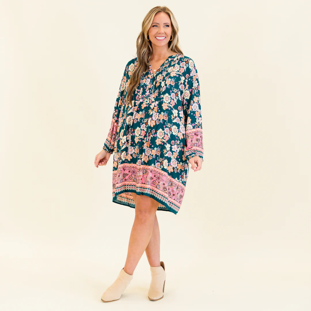 My Own Ways Dress, Teal Multi - Weilaico