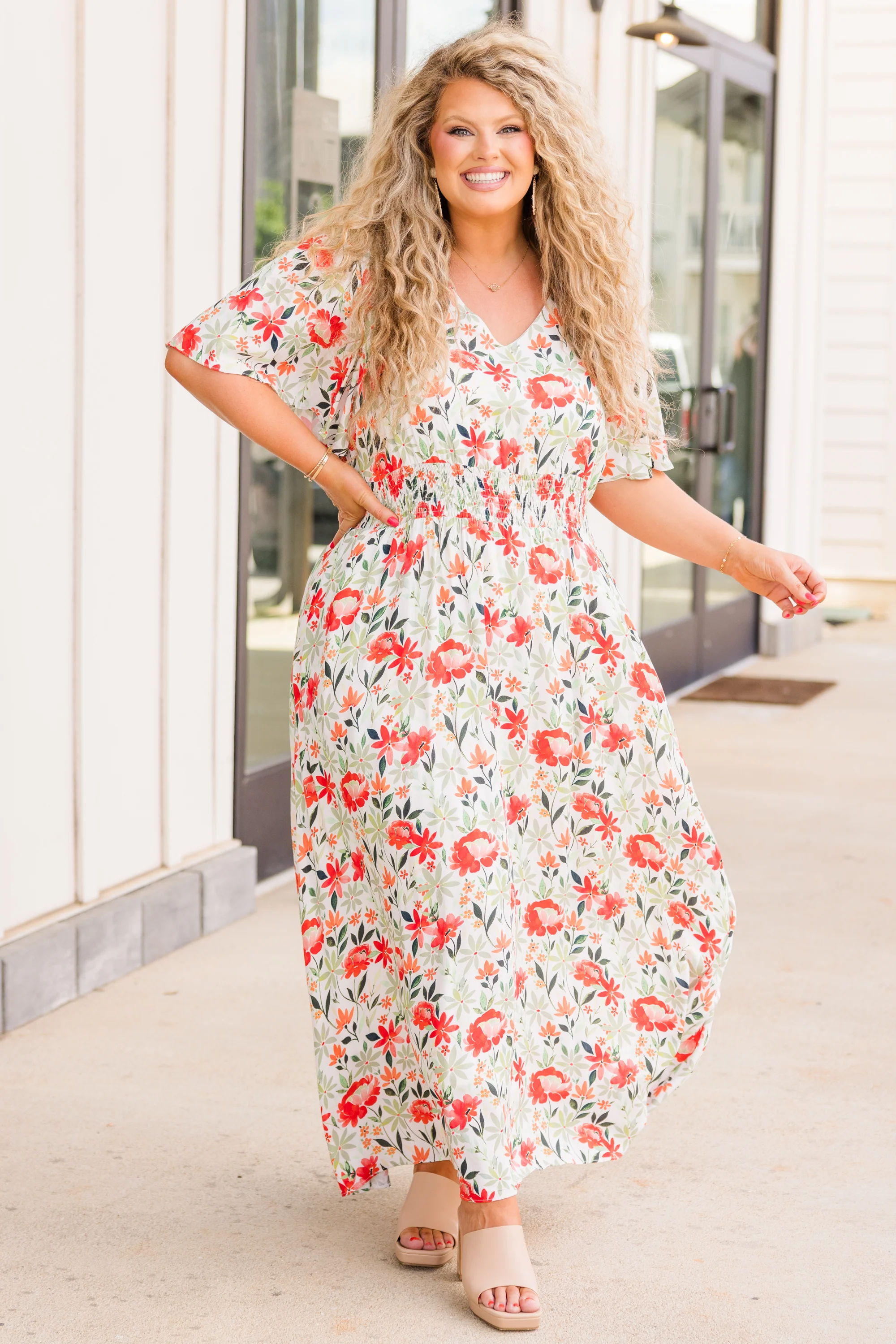 Stop And Smell The Flowers Maxi Dress, Red - Weilaico