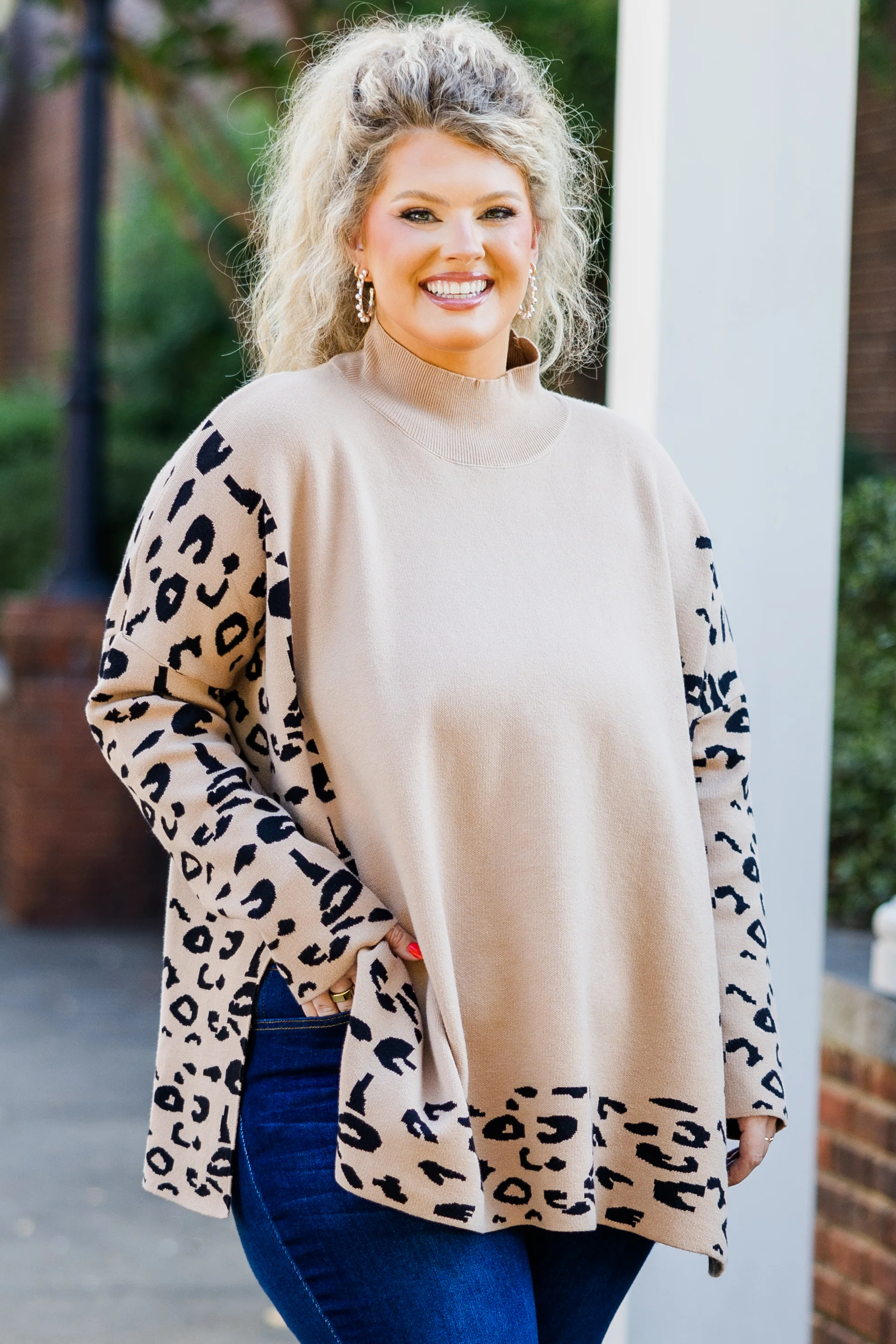 Time To Walk Away Sweater Tunic, Taupe - Weilaico