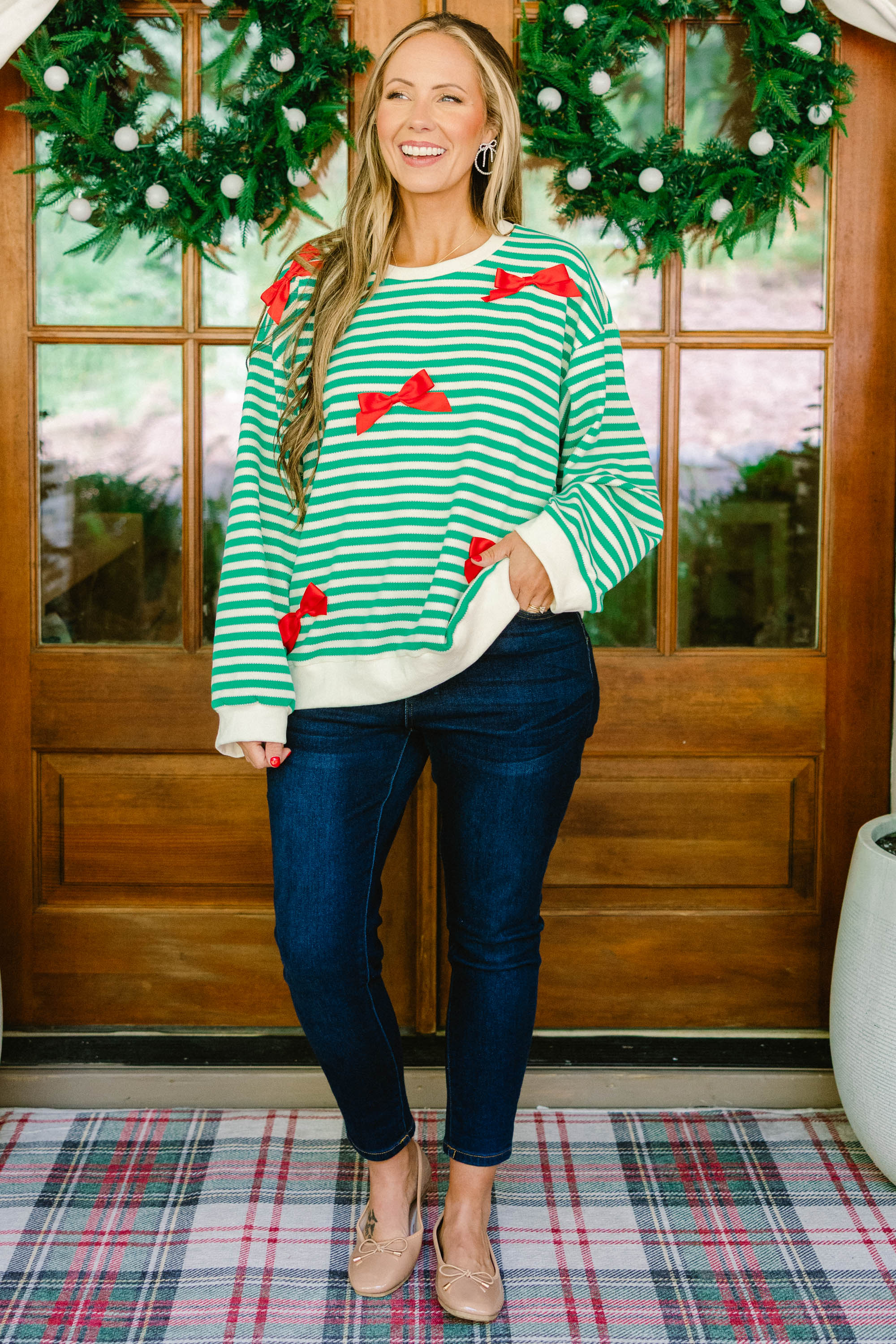 Bow-tiful Girl Pullover, Green - Weilaico