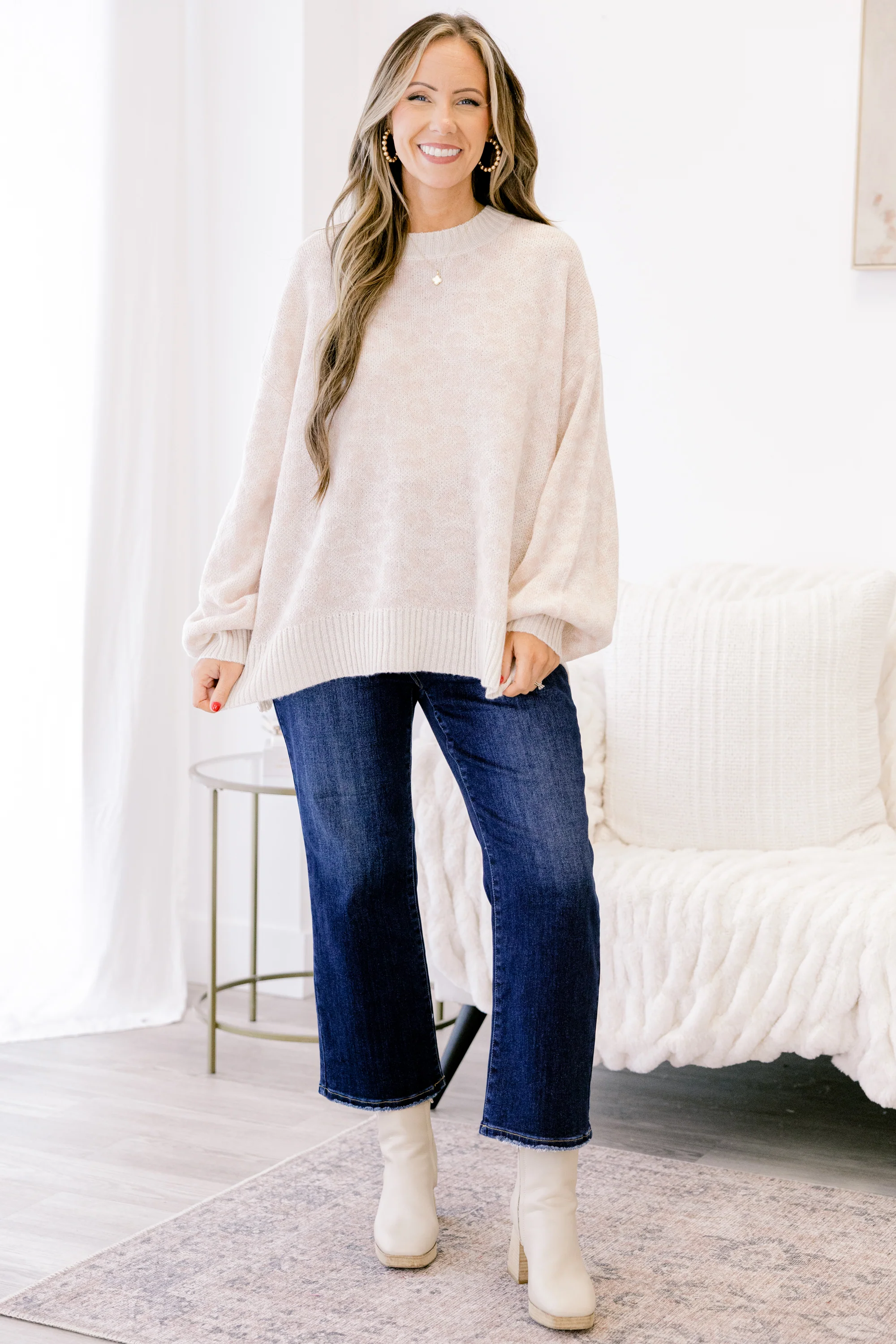 Leopard Love Sweater, Cream Leopard - Weilaico