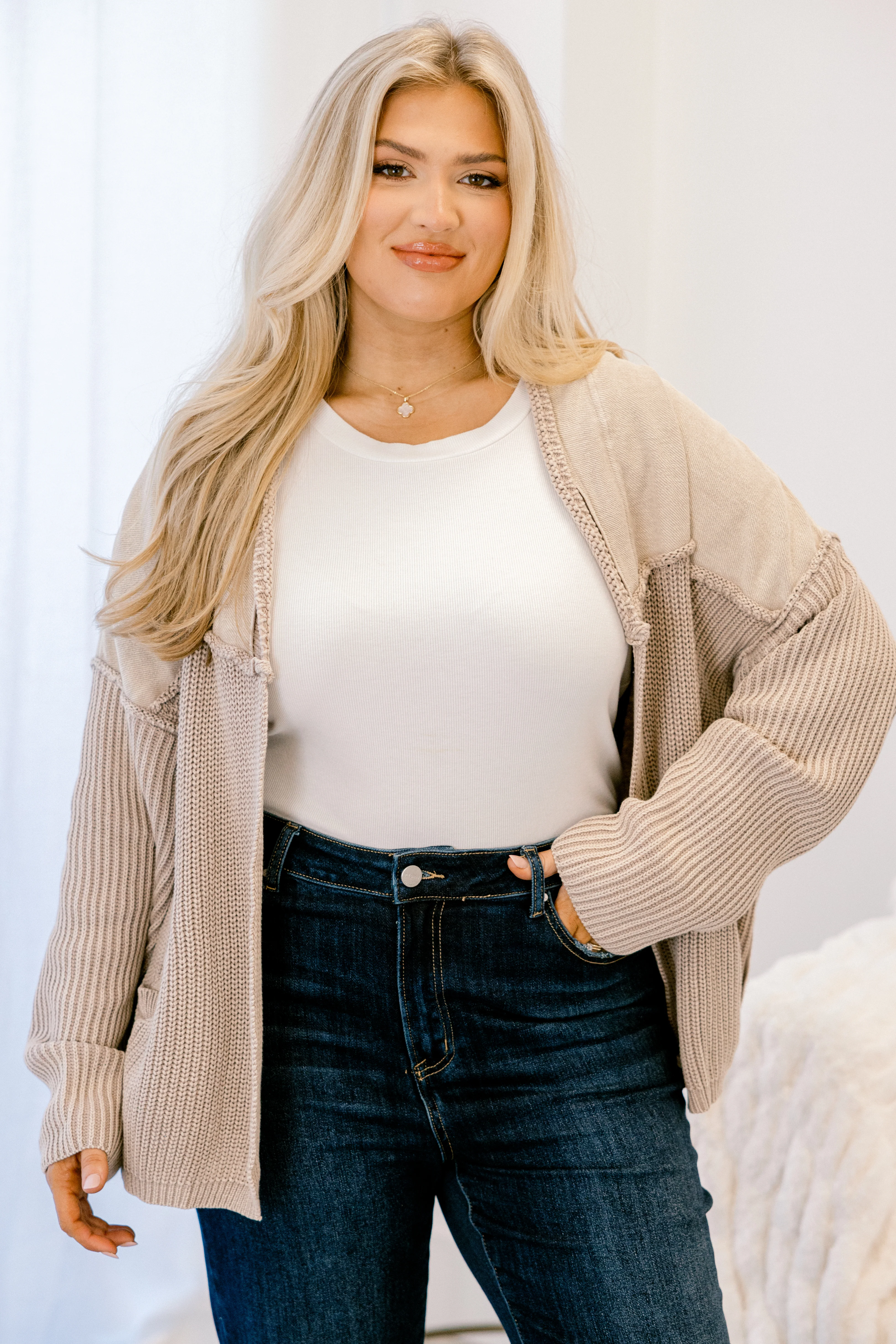 Times To Remember Cardigan, Stone - Weilaico