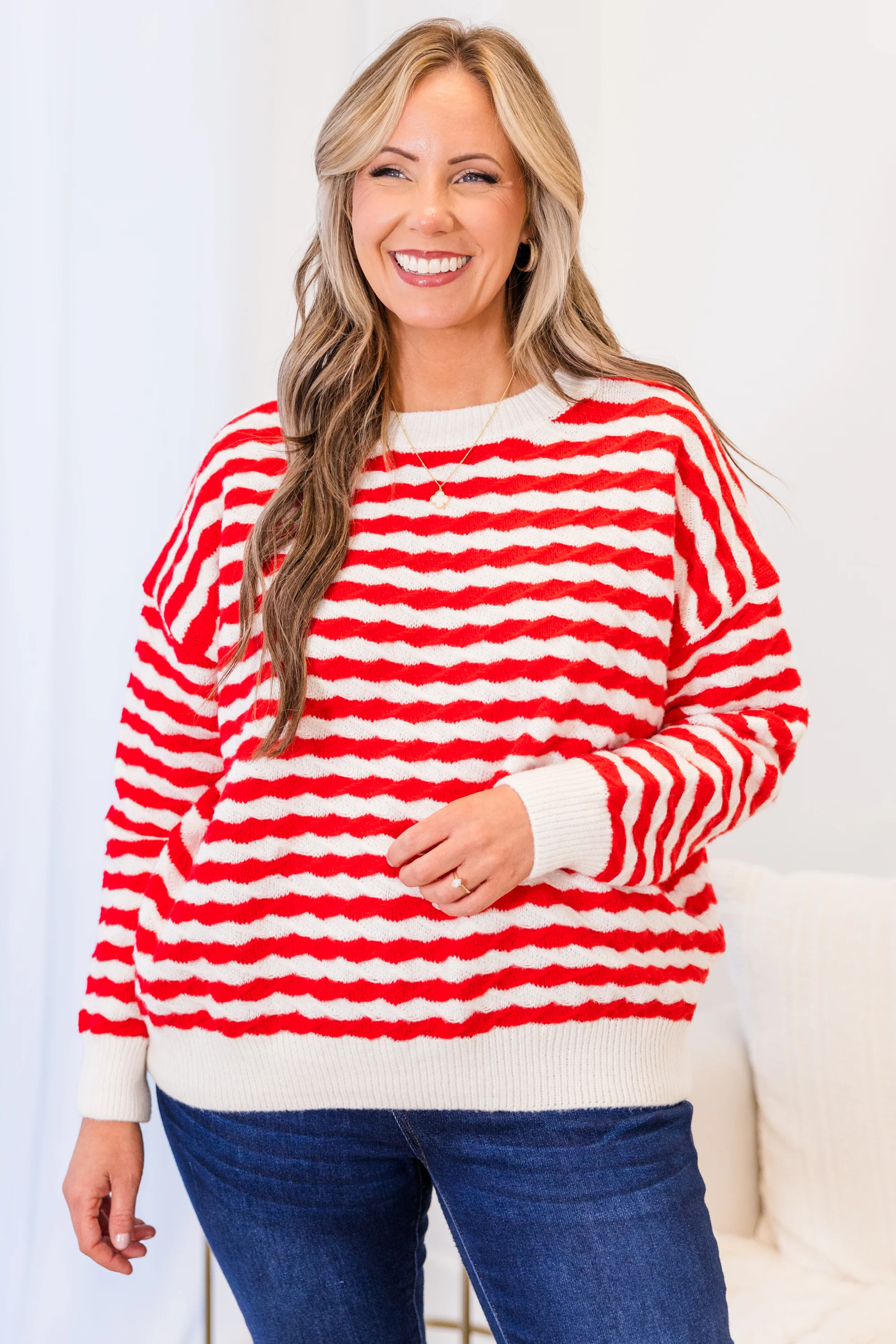 Peppermint Twist Sweater, Red-White - Weilaico