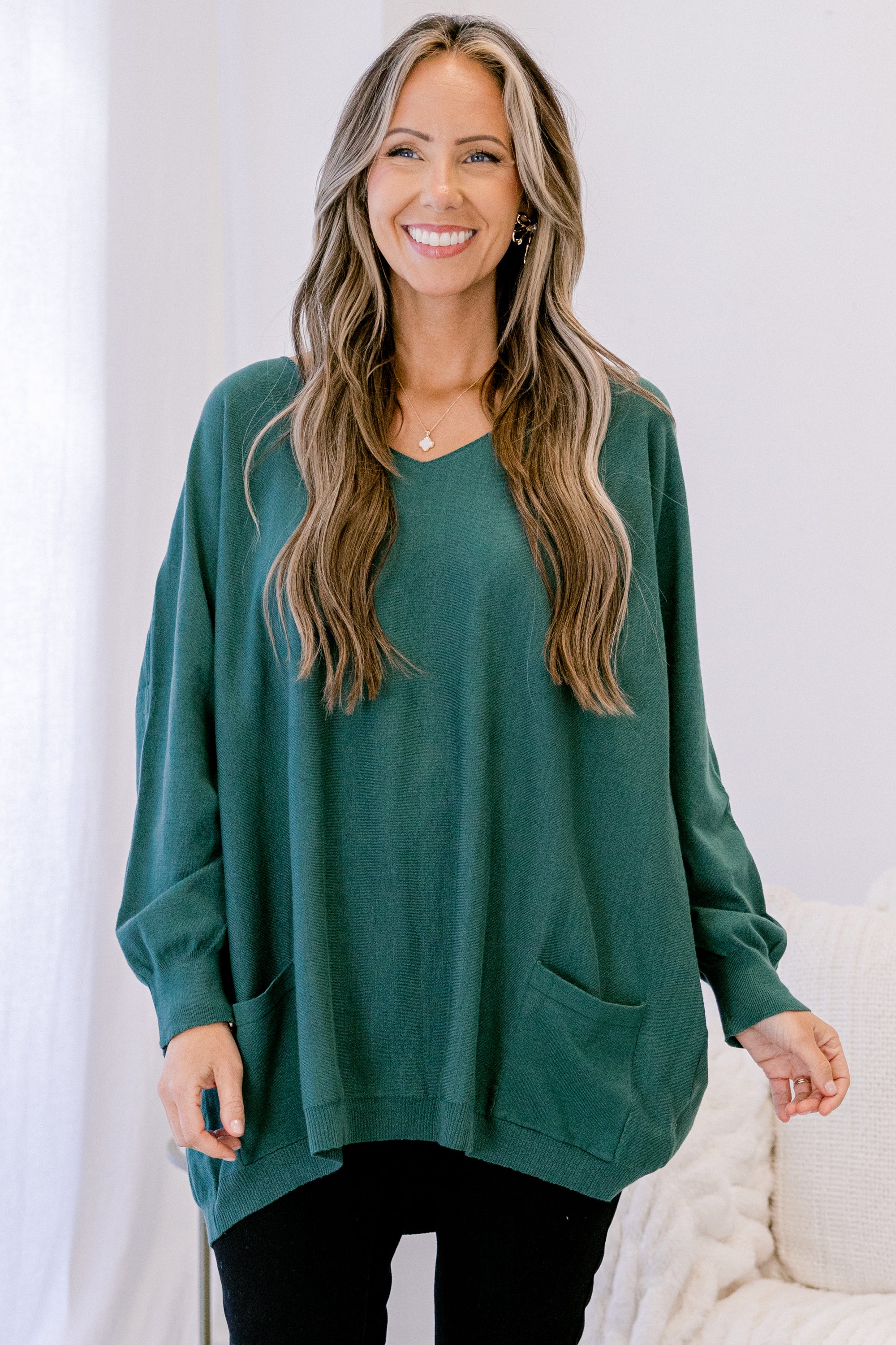 Golden Day Knit Tunic, Hunter Green - Weilaico
