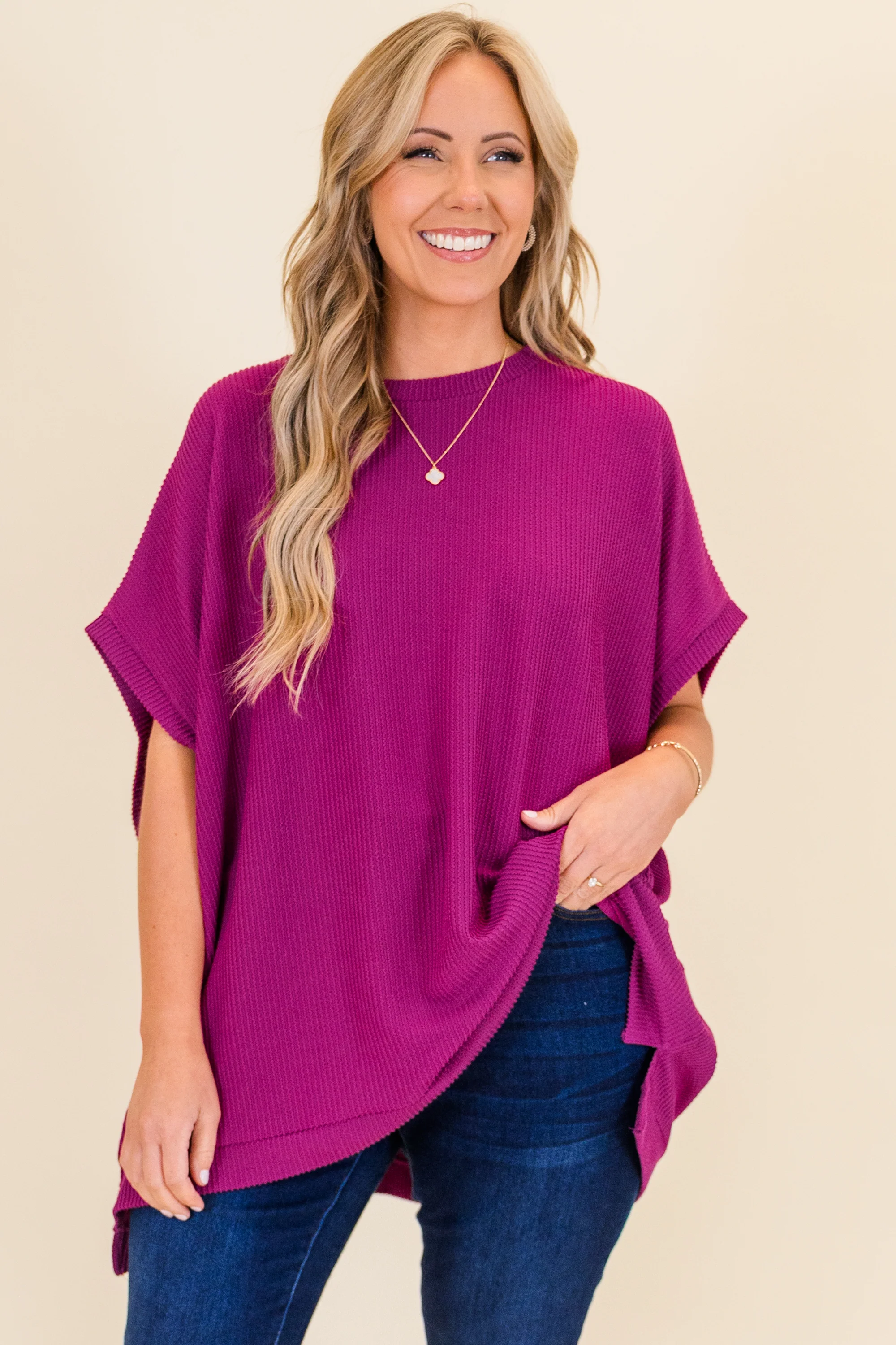 All About Knits Top, Berry - Weilaico