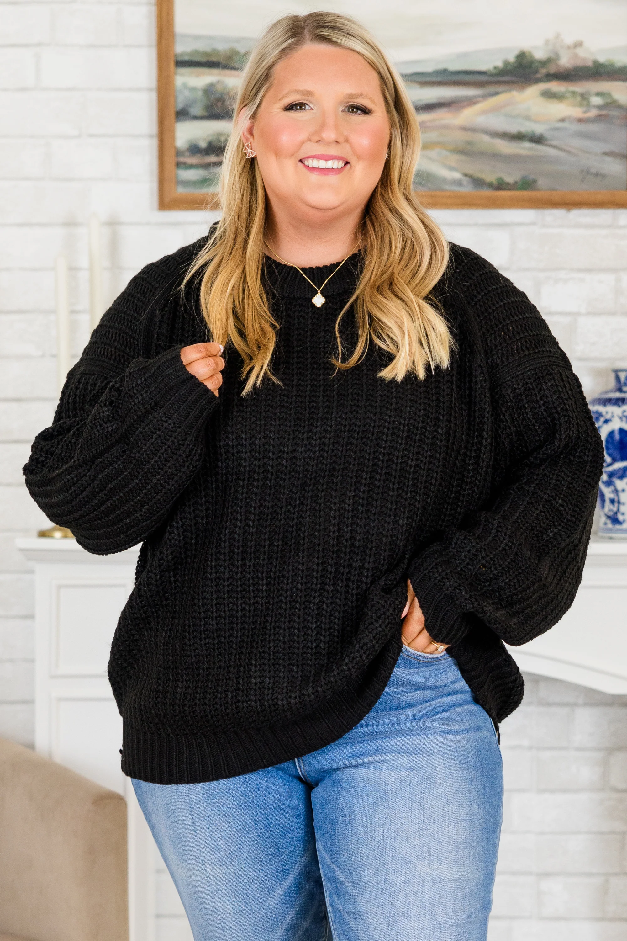Cozy Cabin Sweater, Black - Weilaico