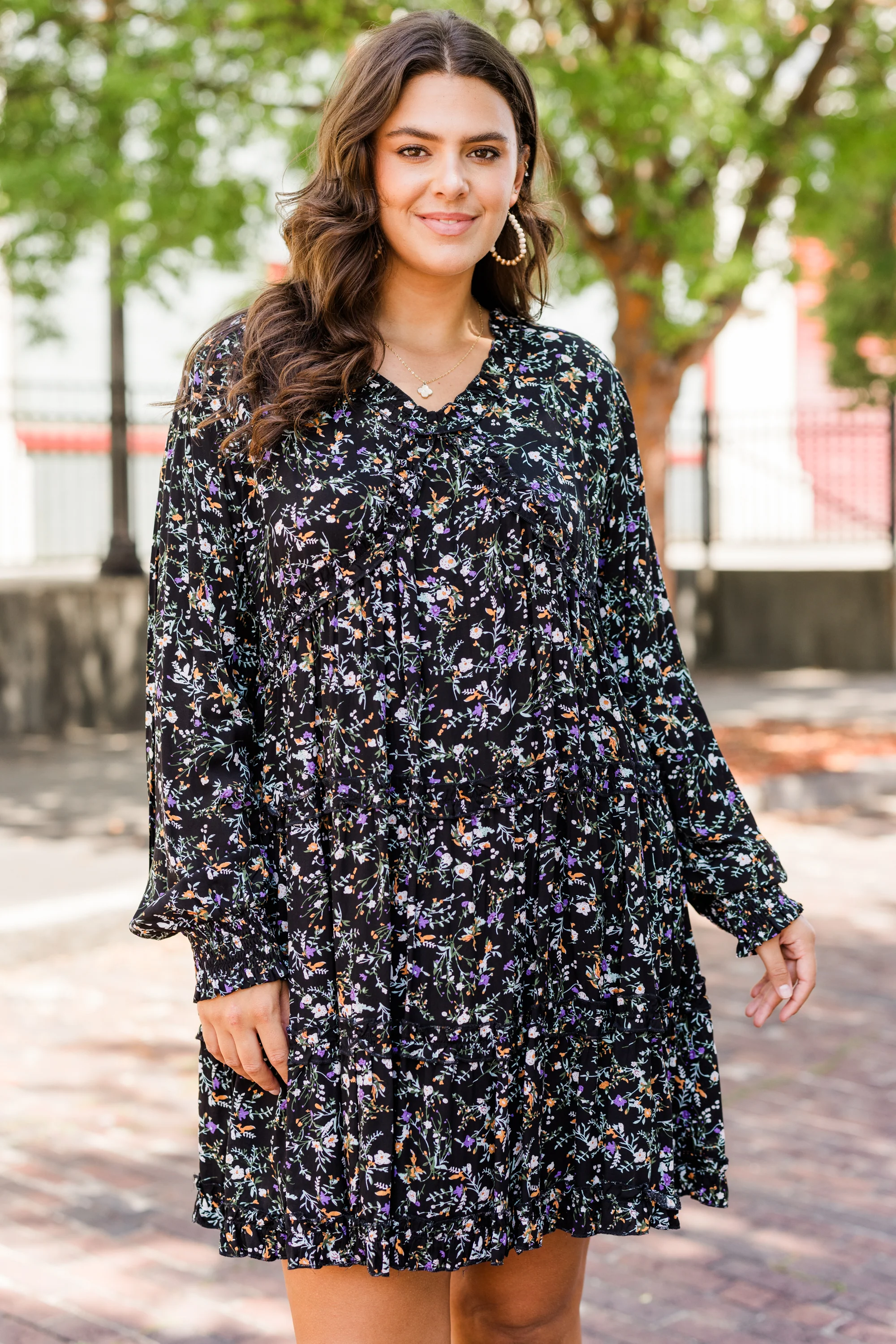 Phenomenal Florals Dress, Black - Weilaico