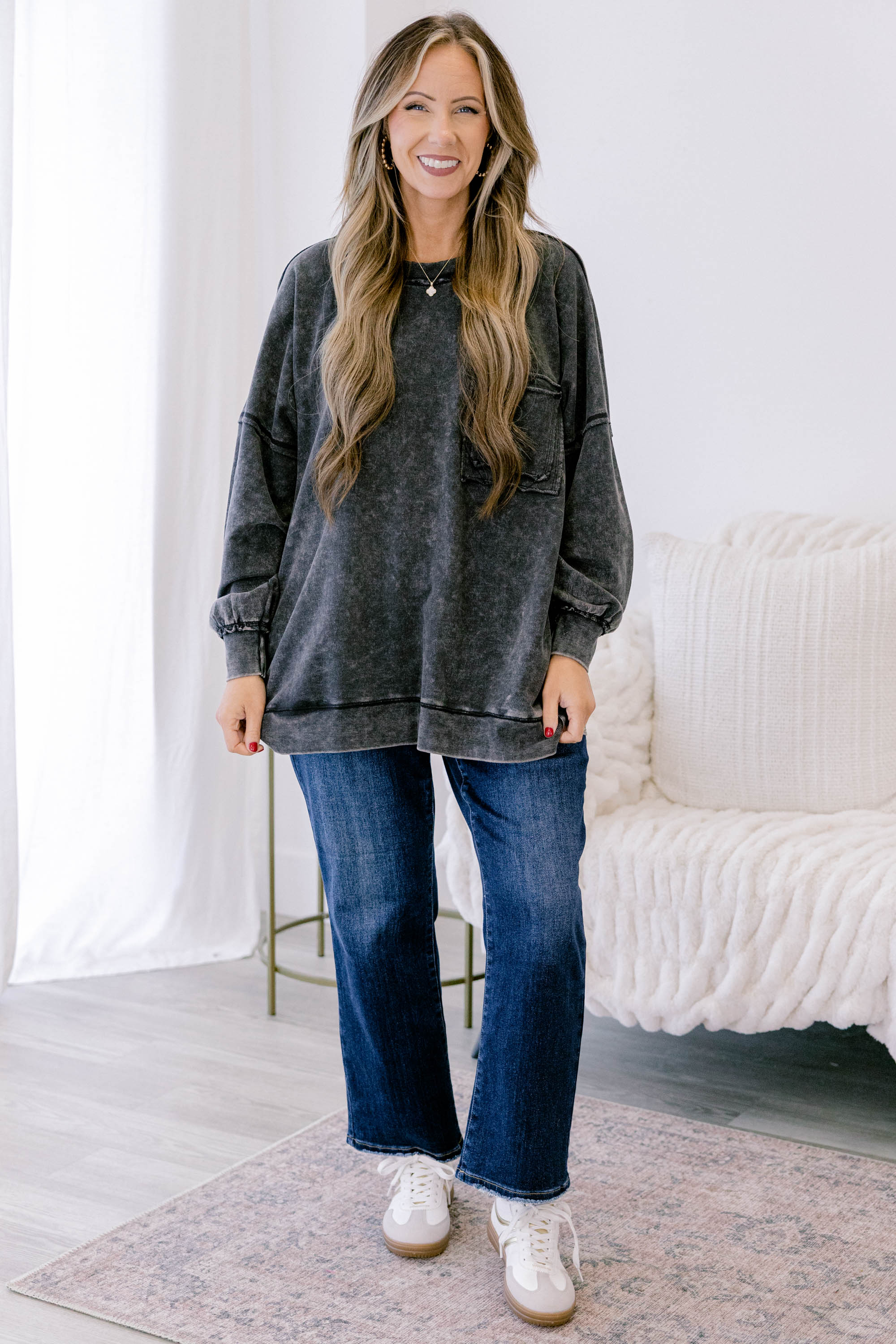 Here With Open Arms Pullover, Ash Black - Weilaico