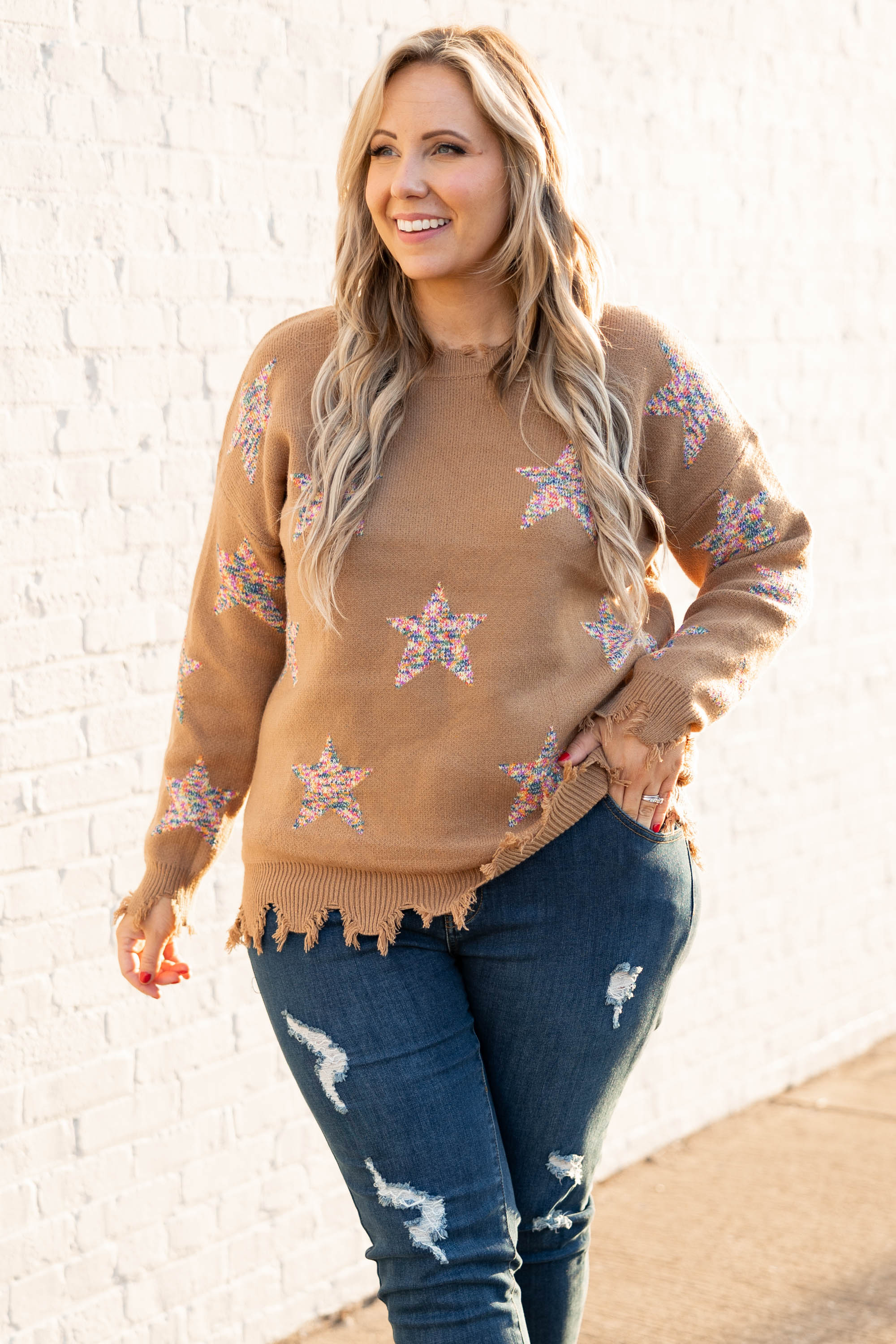 Starlight Swooning Sweater, Camel - Weilaico