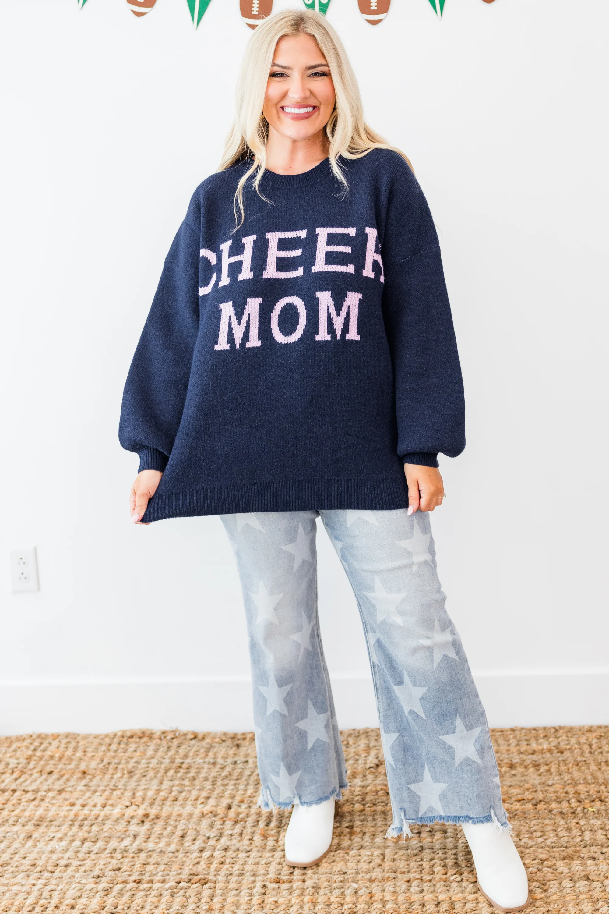 Cheer Mom Sweater, Navy - Weilaico