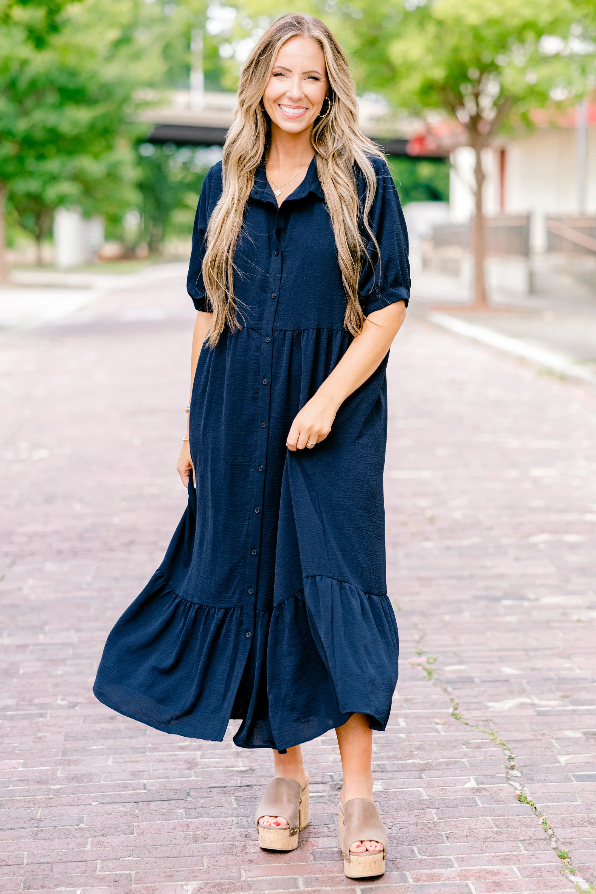 In Your Happy Place Dress, Navy - Weilaico