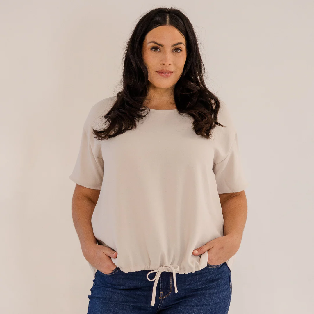 Ricker Tie Hem Top, Stone - Weilaico