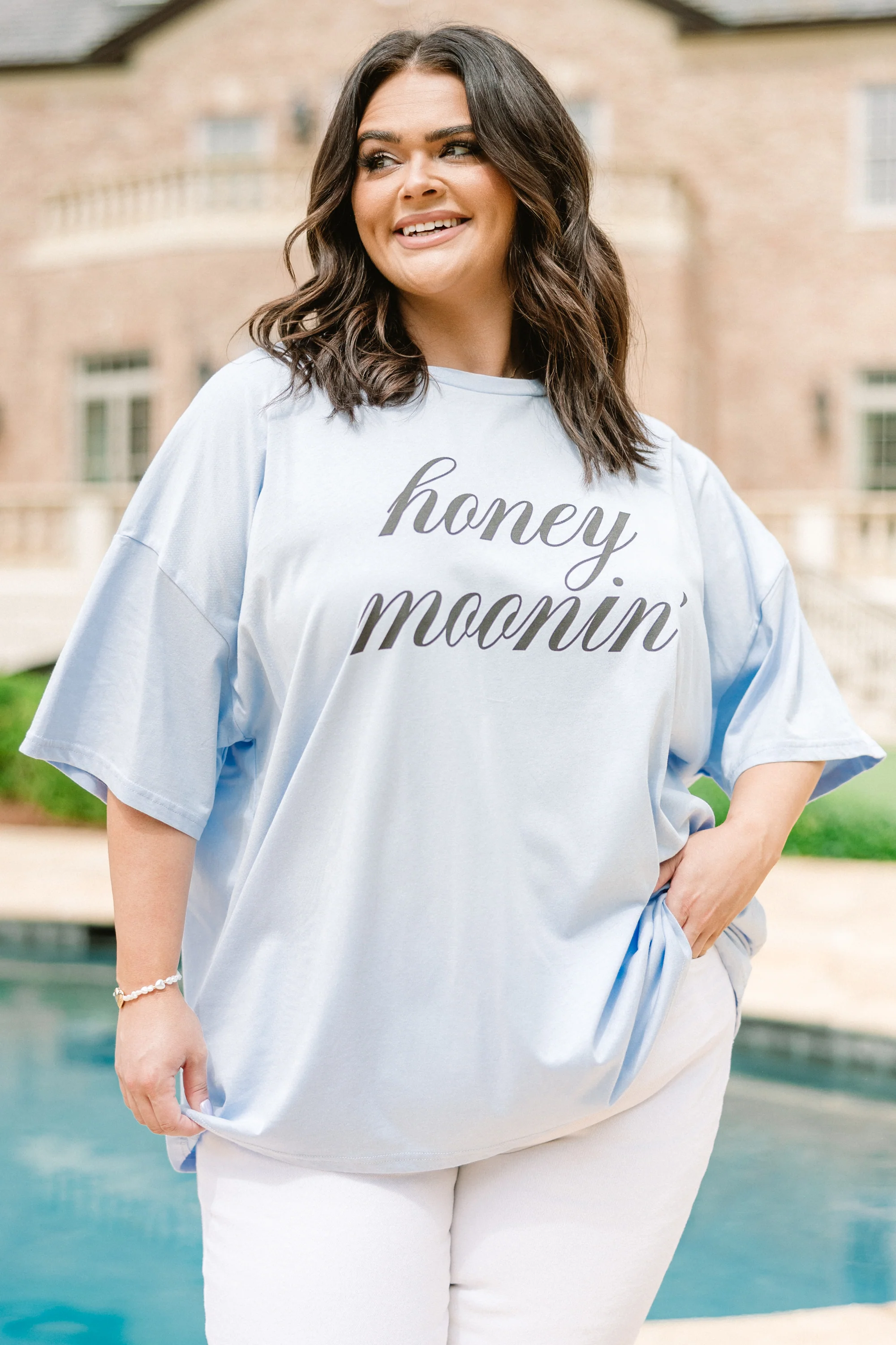 Honey Moonin' Boyfriend Tee, Ash Blue - Weilaico