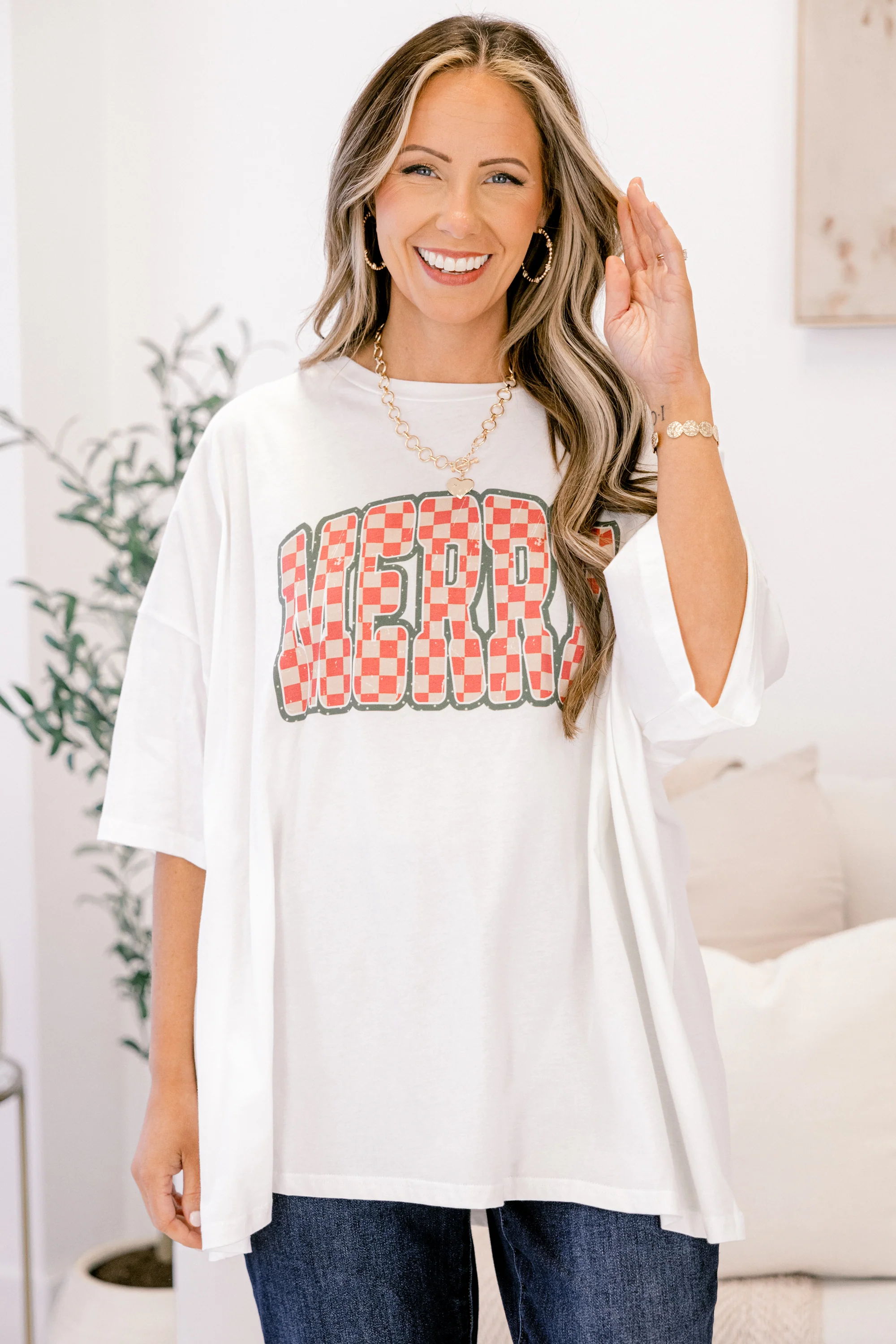 Days of Merry Imported Boyfriend Tee, White - Weilaico