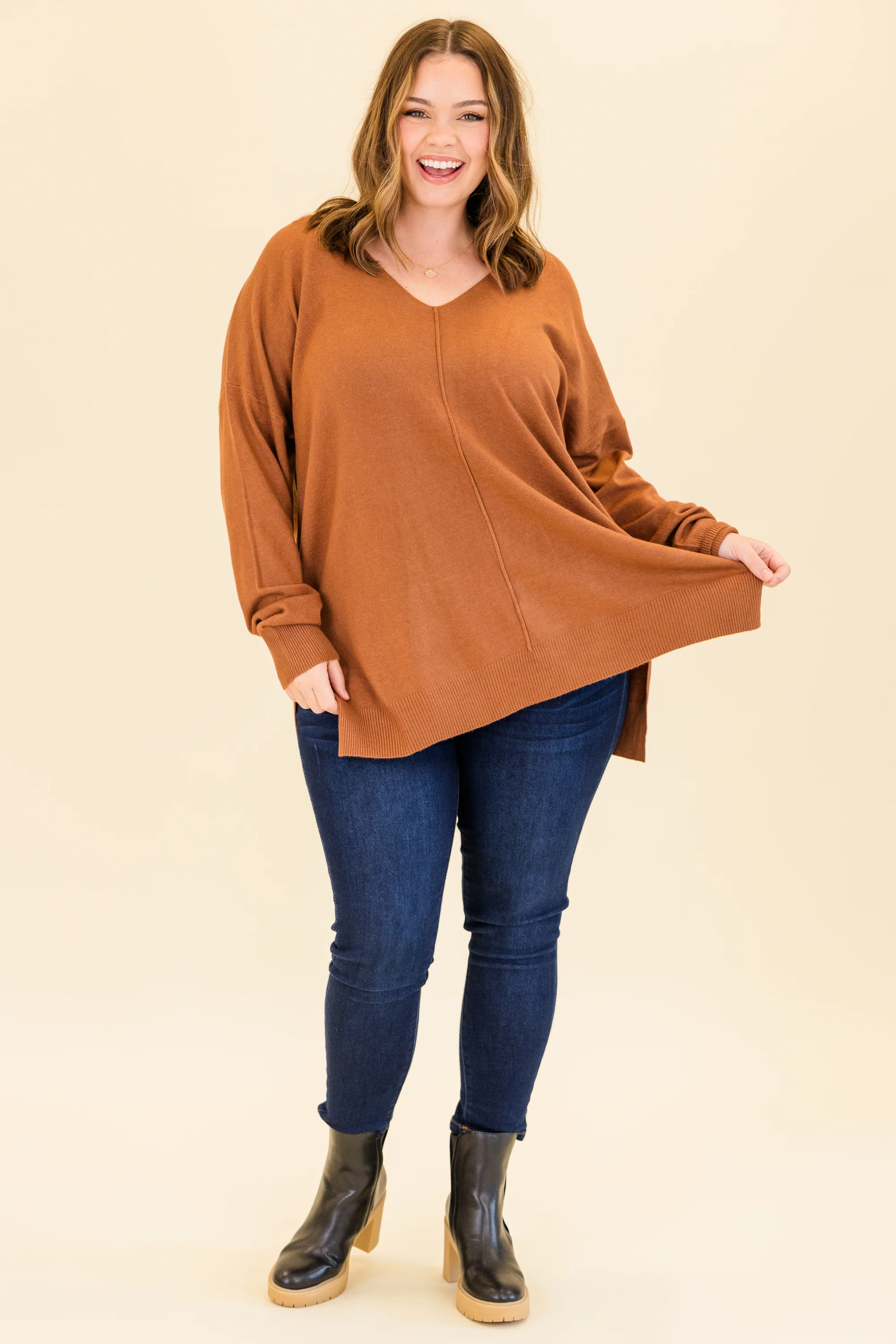 Perfect For Outside Sweater, Heather Deep Camel - Weilaico