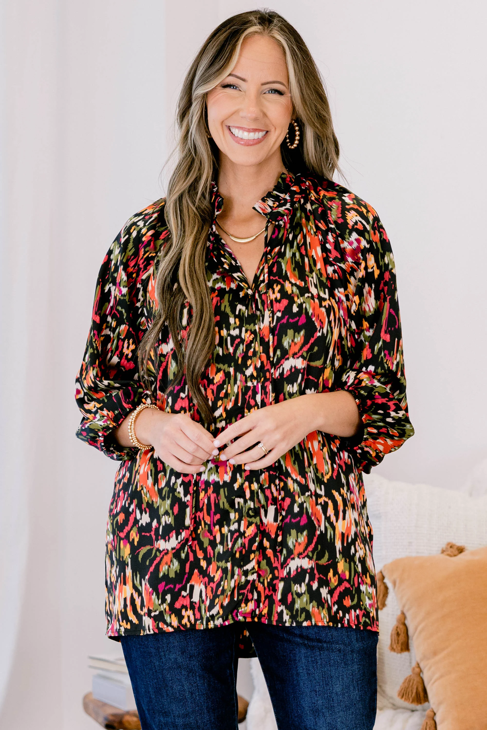 All In Due Time Top, Black Multi - Weilaico