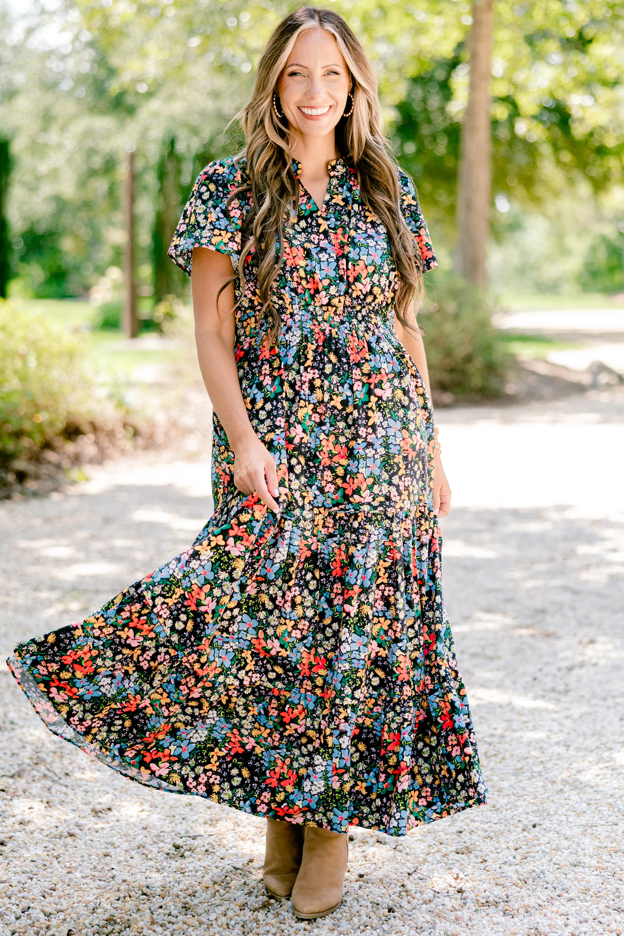 Endless Time Maxi Dress, Black Floral - Weilaico