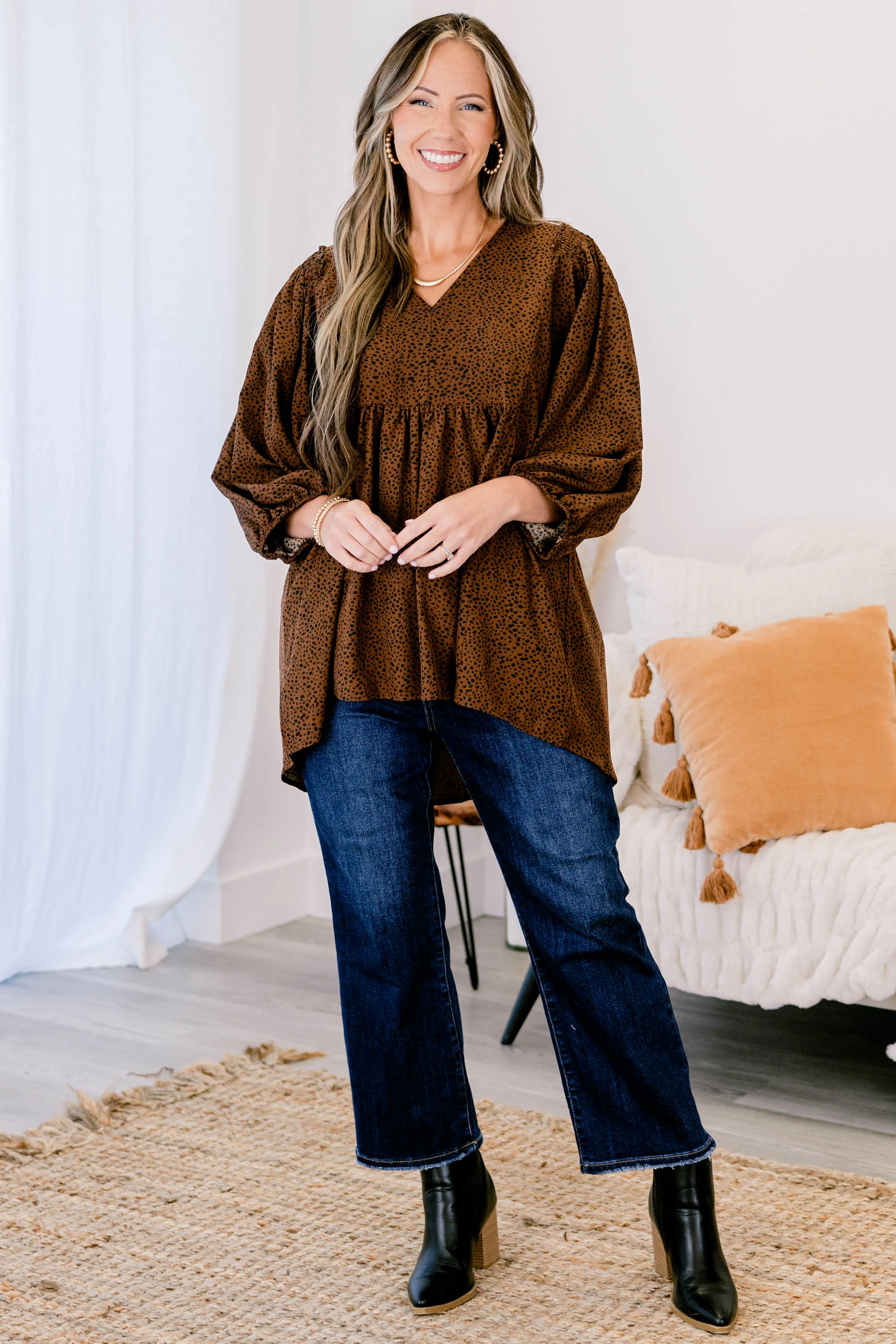 Looking For A Message Top, Brown-Black - Weilaico