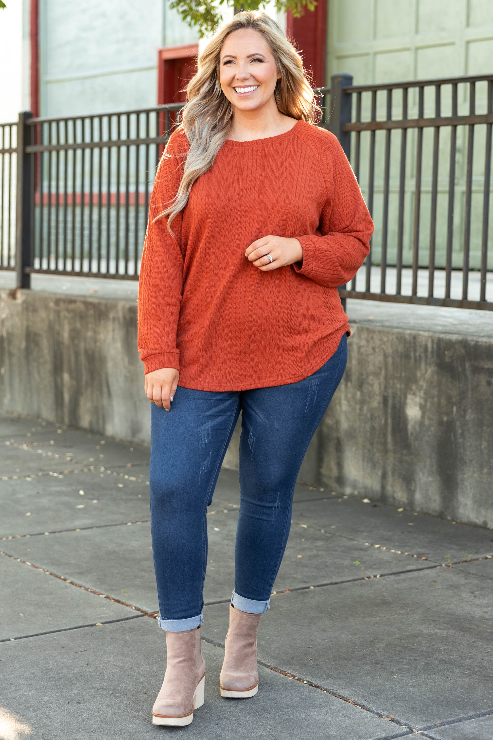 Slouchy Cableknit, Rust - Weilaico