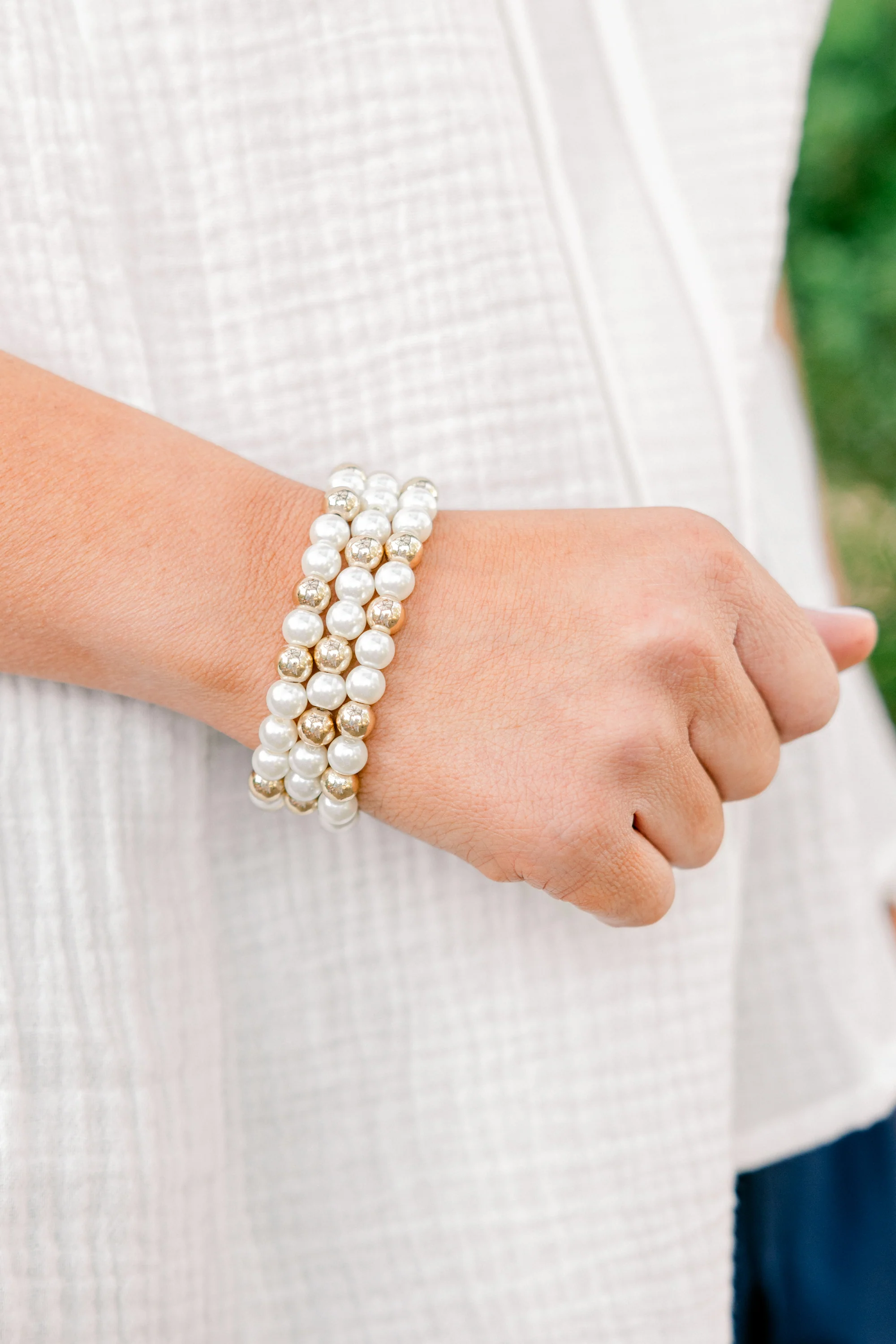 Just Enough Light Bracelet Set, Pearl - Weilaico