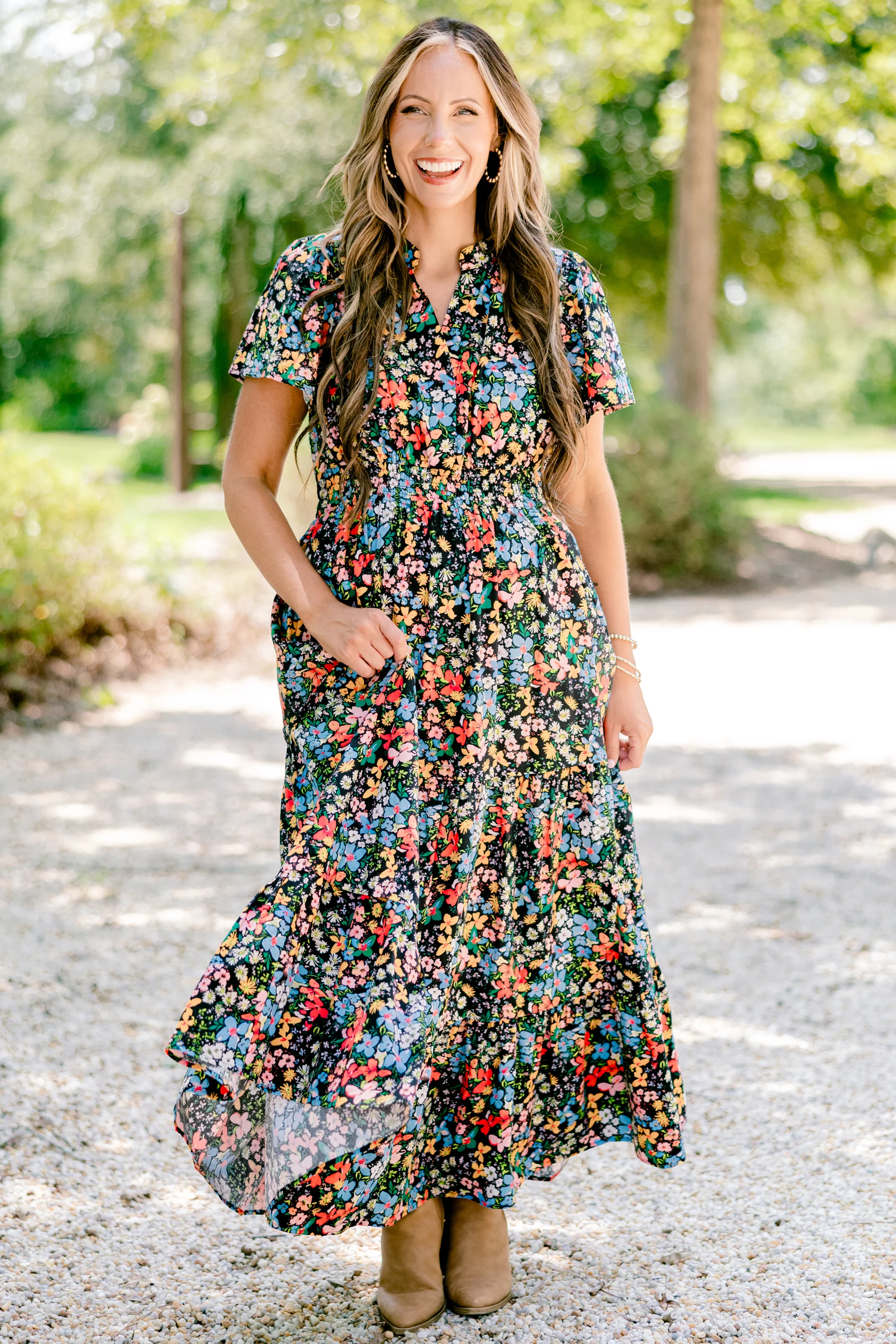 Endless Time Maxi Dress, Black Floral - Weilaico