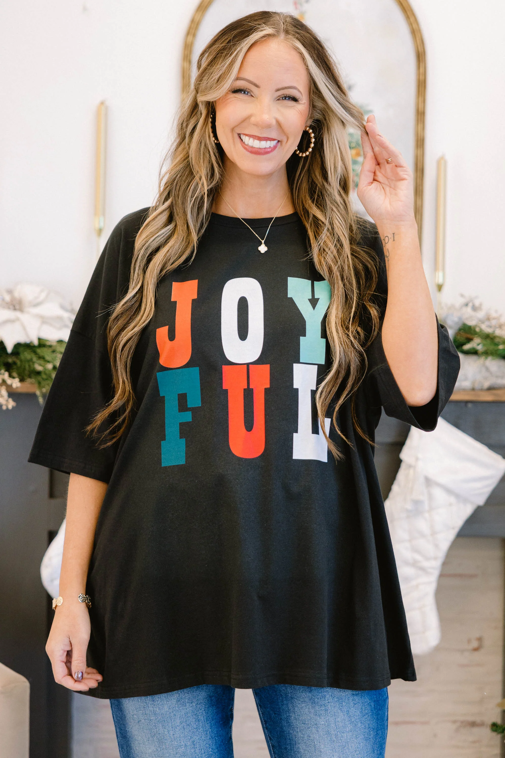 Joyful Boyfriend Tee, Black - Weilaico