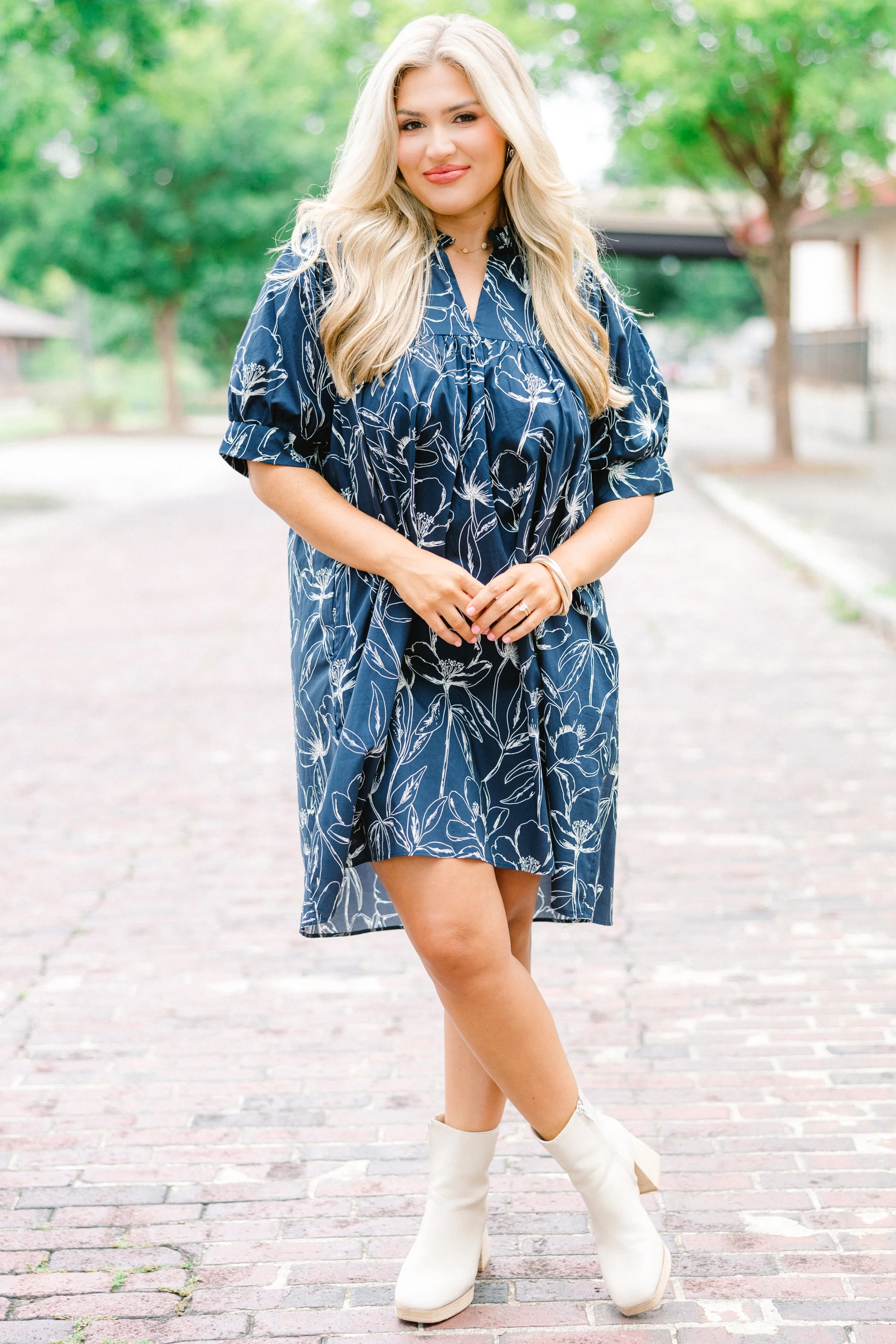 Make My Night Dress, Navy Floral - Weilaico