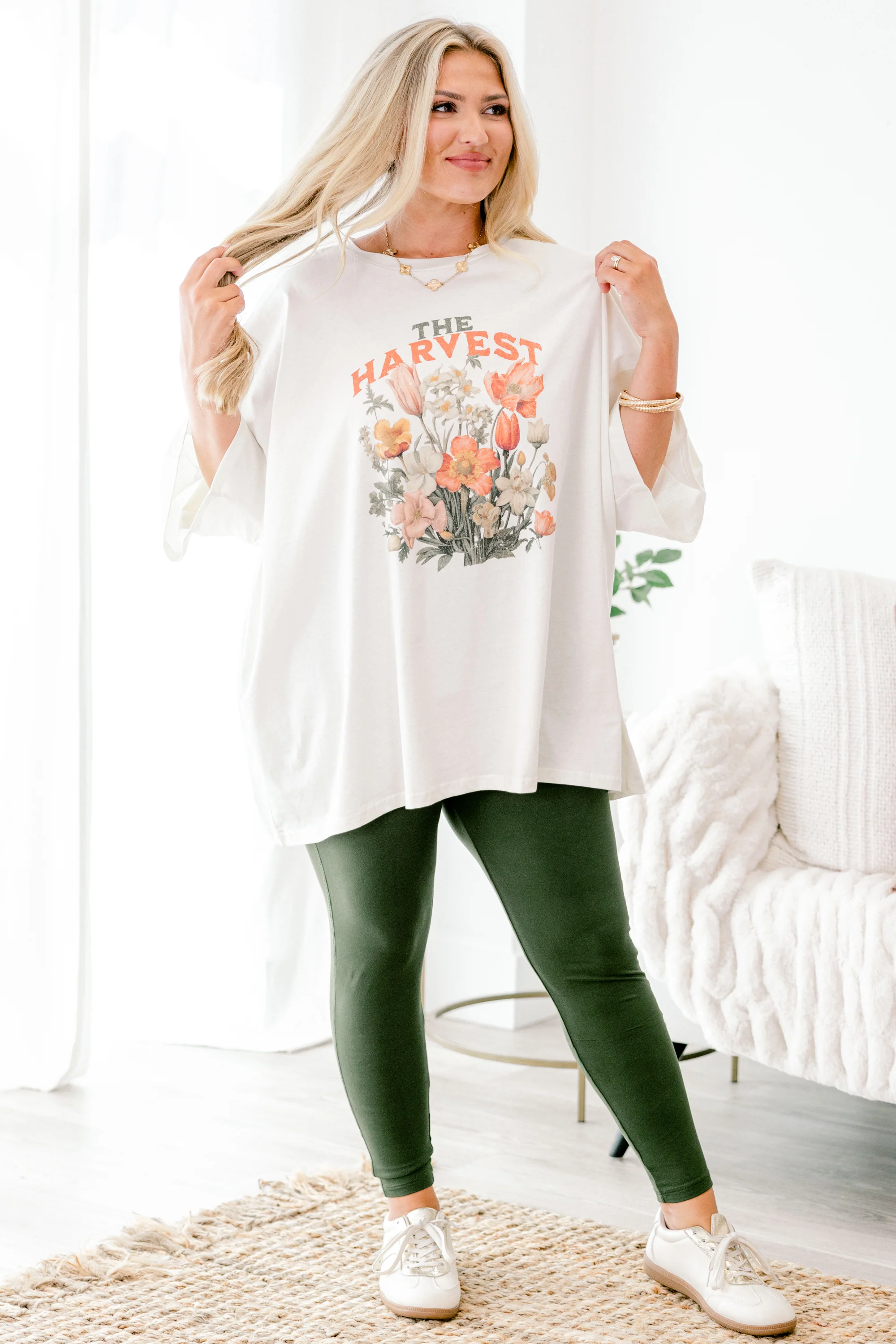 Harvest Season Boyfriend Tee, Ivory - Weilaico