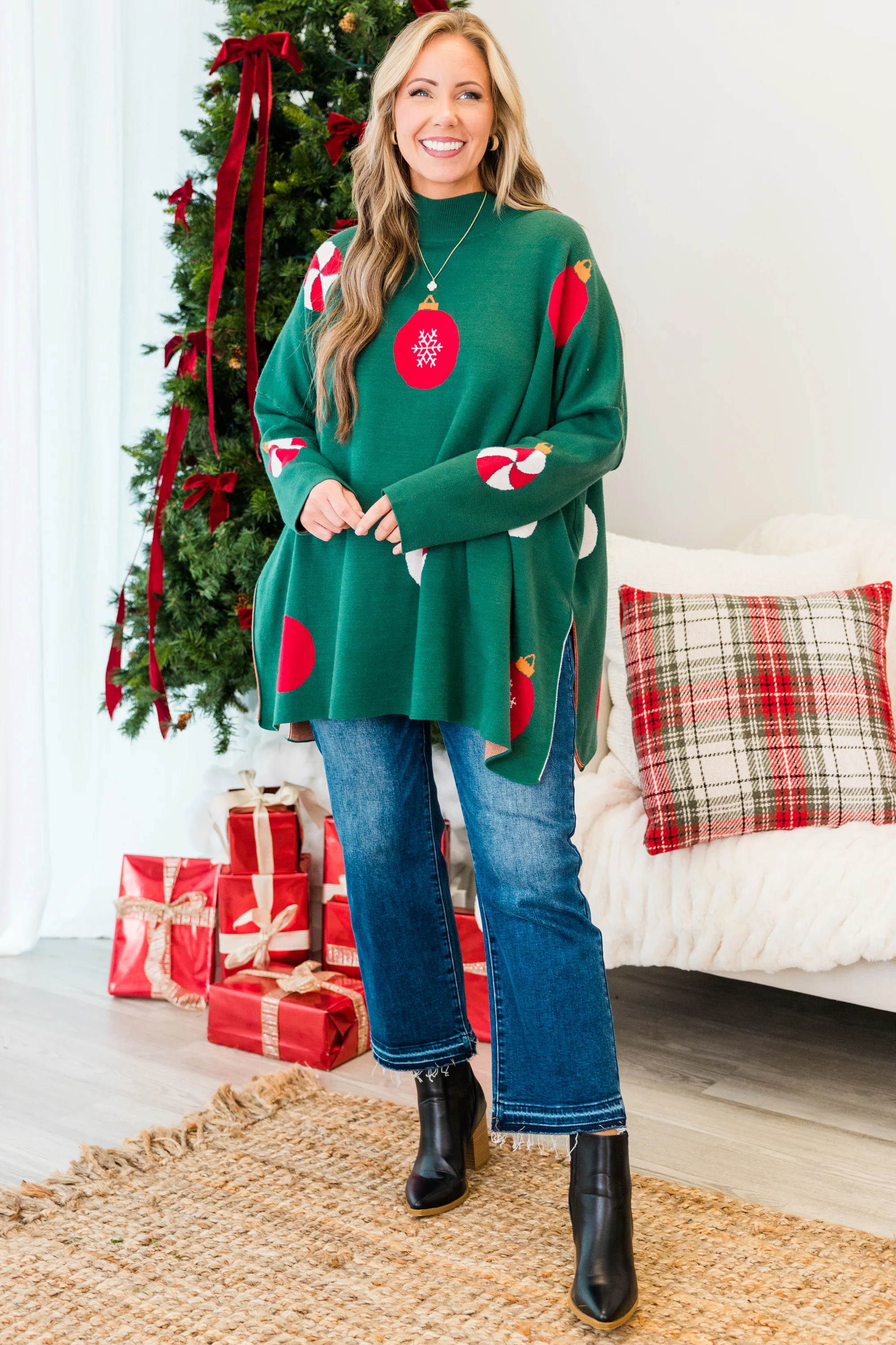 Everything And More Sweater, Green Ornament - Weilaico