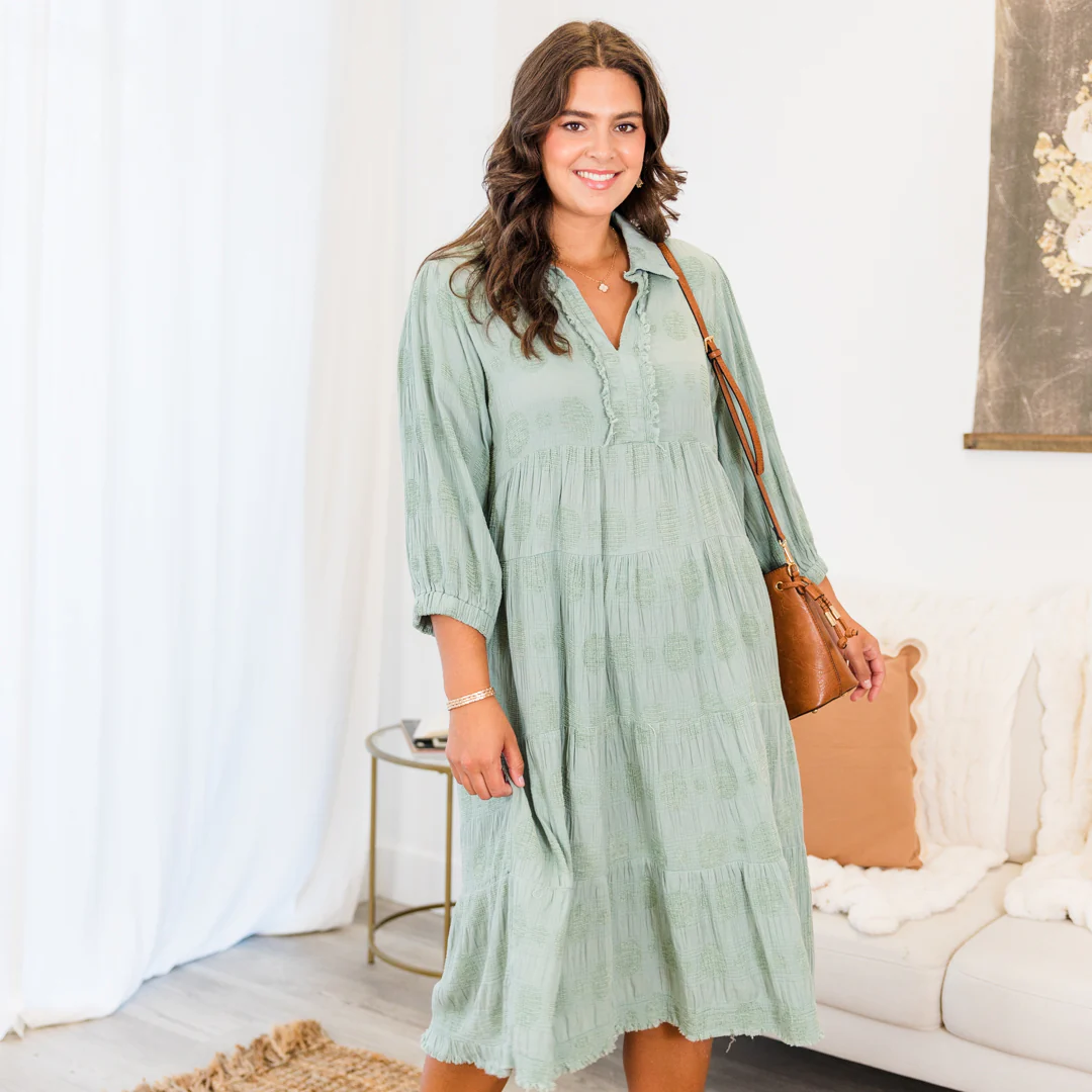 Full Heart Midi Dress, Mint - Weilaico