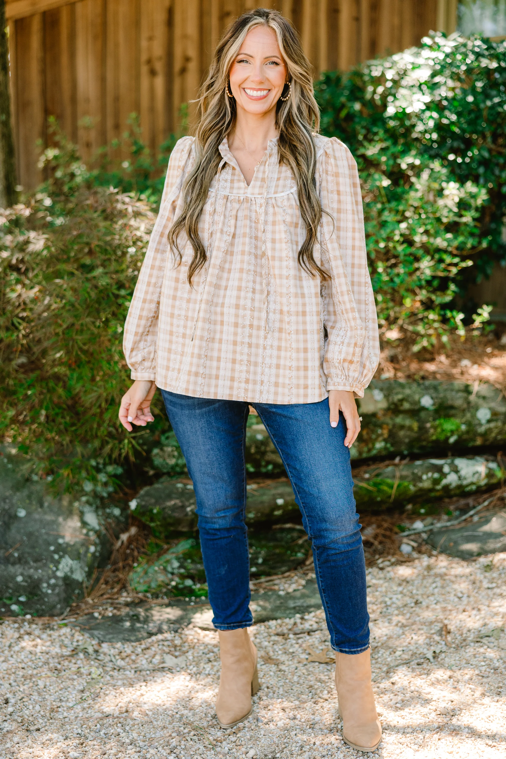 Miss My Love Top, Brown Gingham - Weilaico