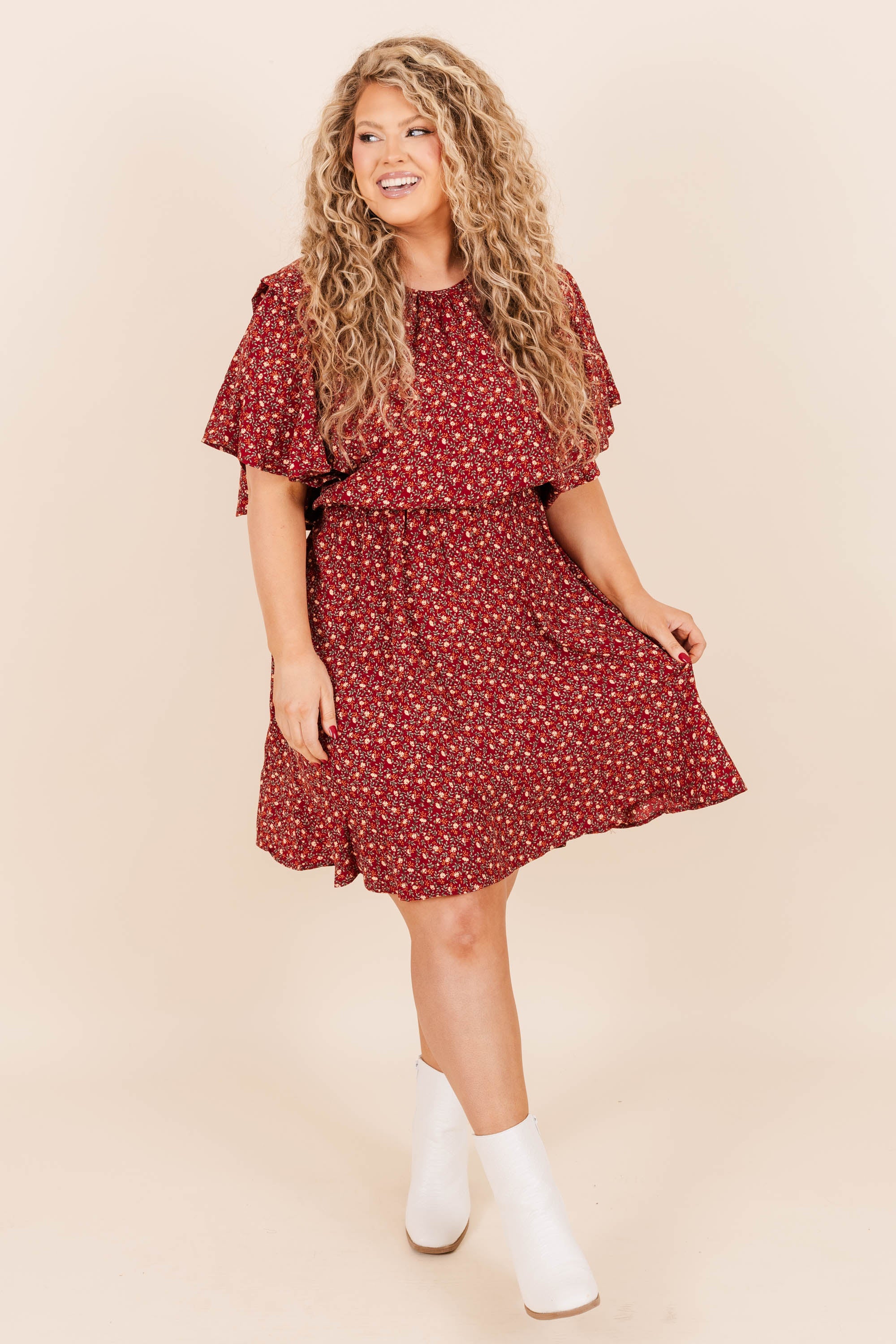 Bask In Every Moment Dress, Burgundy - Weilaico