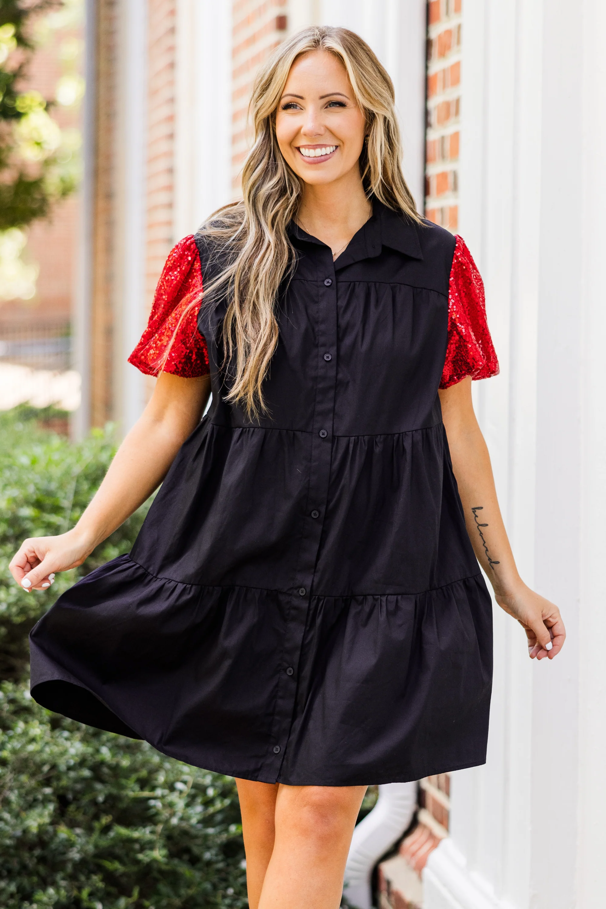 Game Day Glam Dress, Red - Weilaico