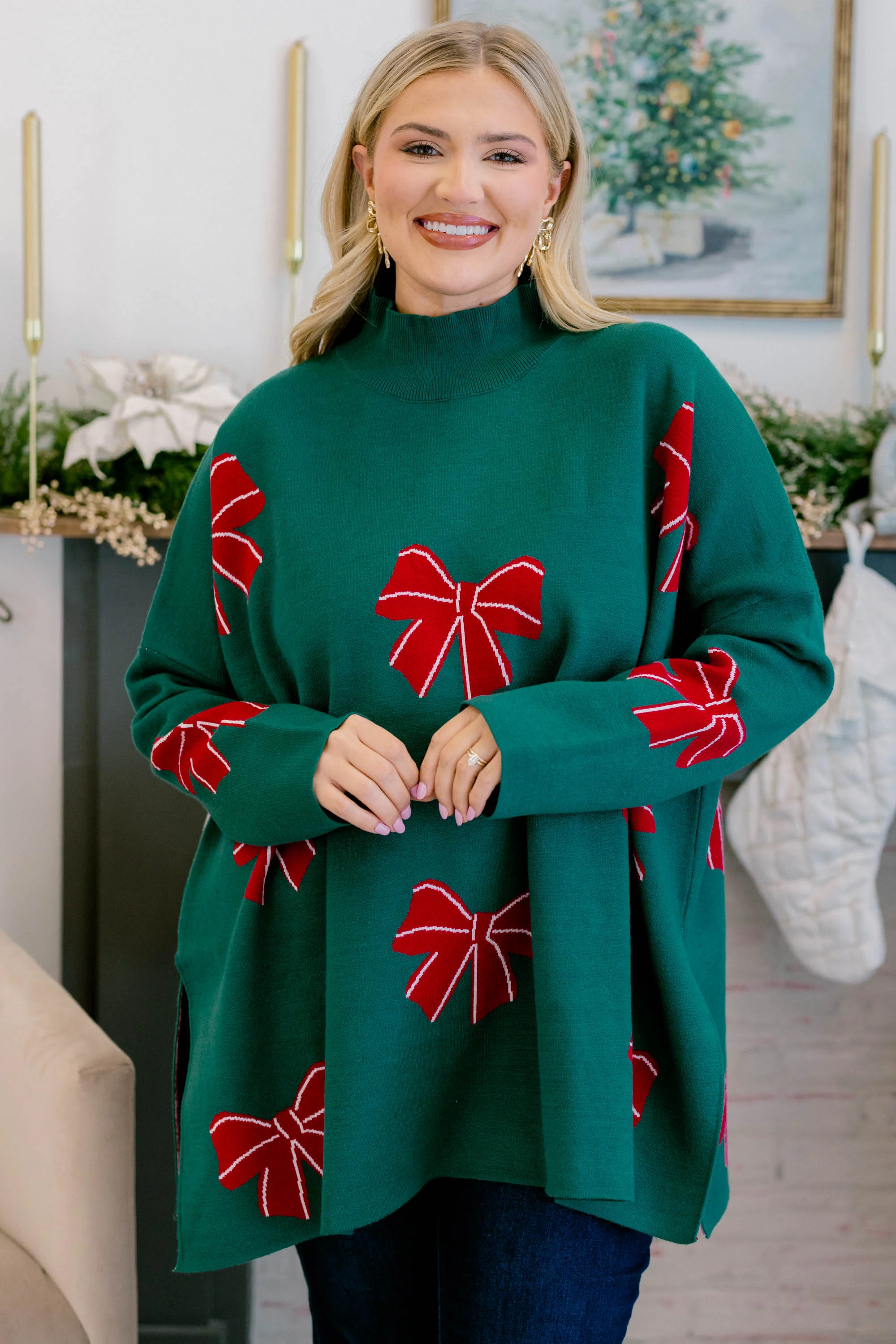 Everything And More Sweater, Green Bow - Weilaico