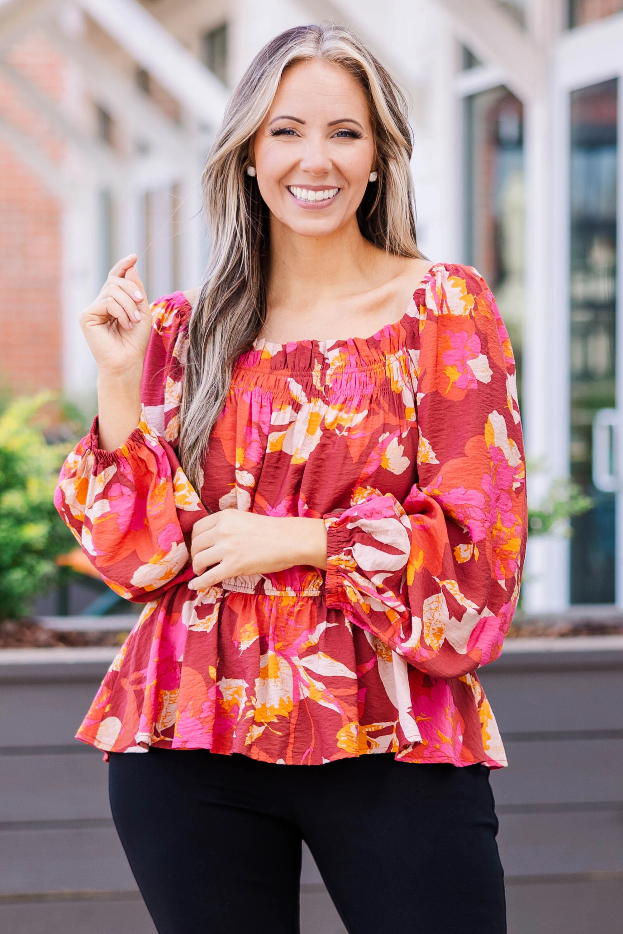 Petal Perfection Blouse, Brick - Weilaico