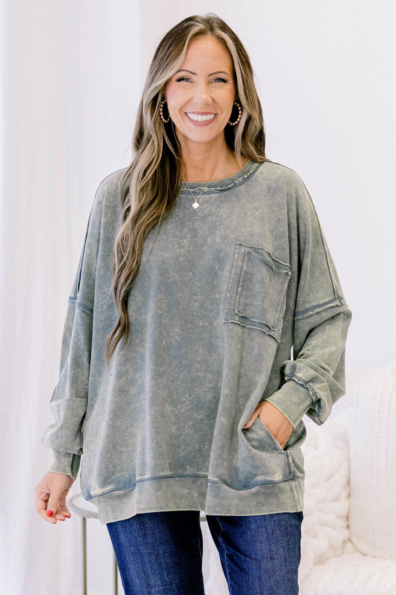 Here With Open Arms Pullover, Ash Jade - Weilaico