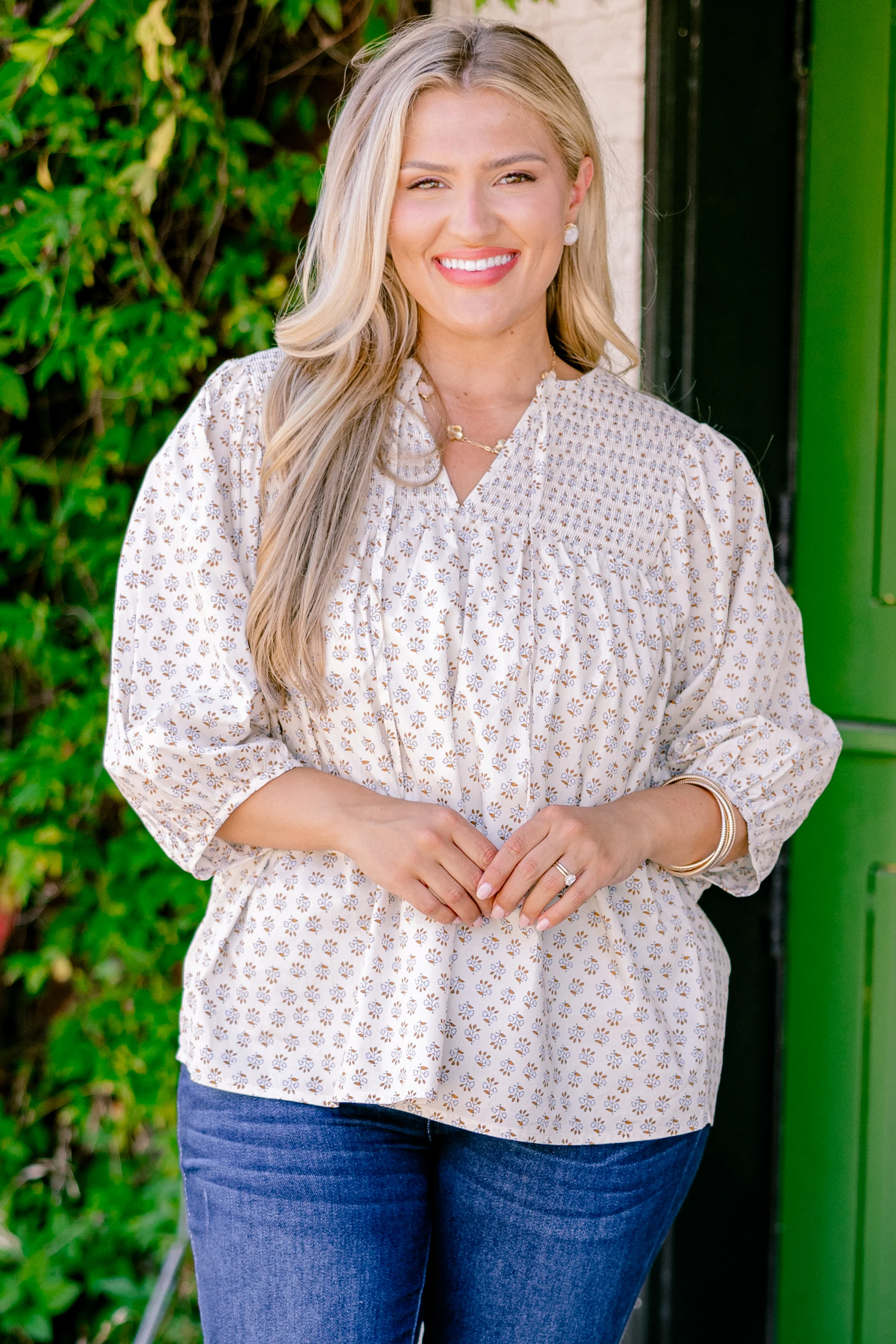 With The Flow Top, Ivory Floral - Weilaico