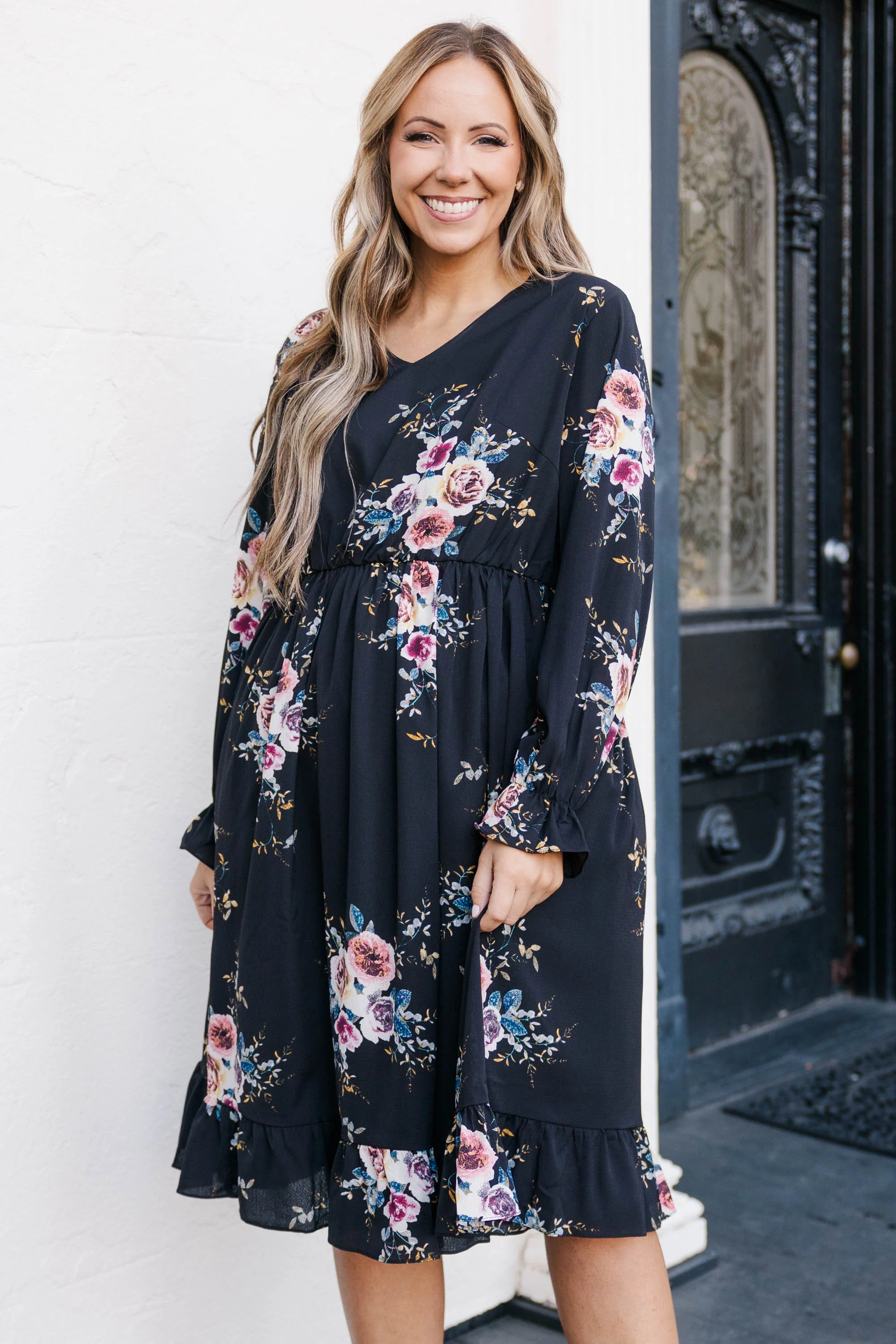 Beautifully Blooming Dress, Black - Weilaico