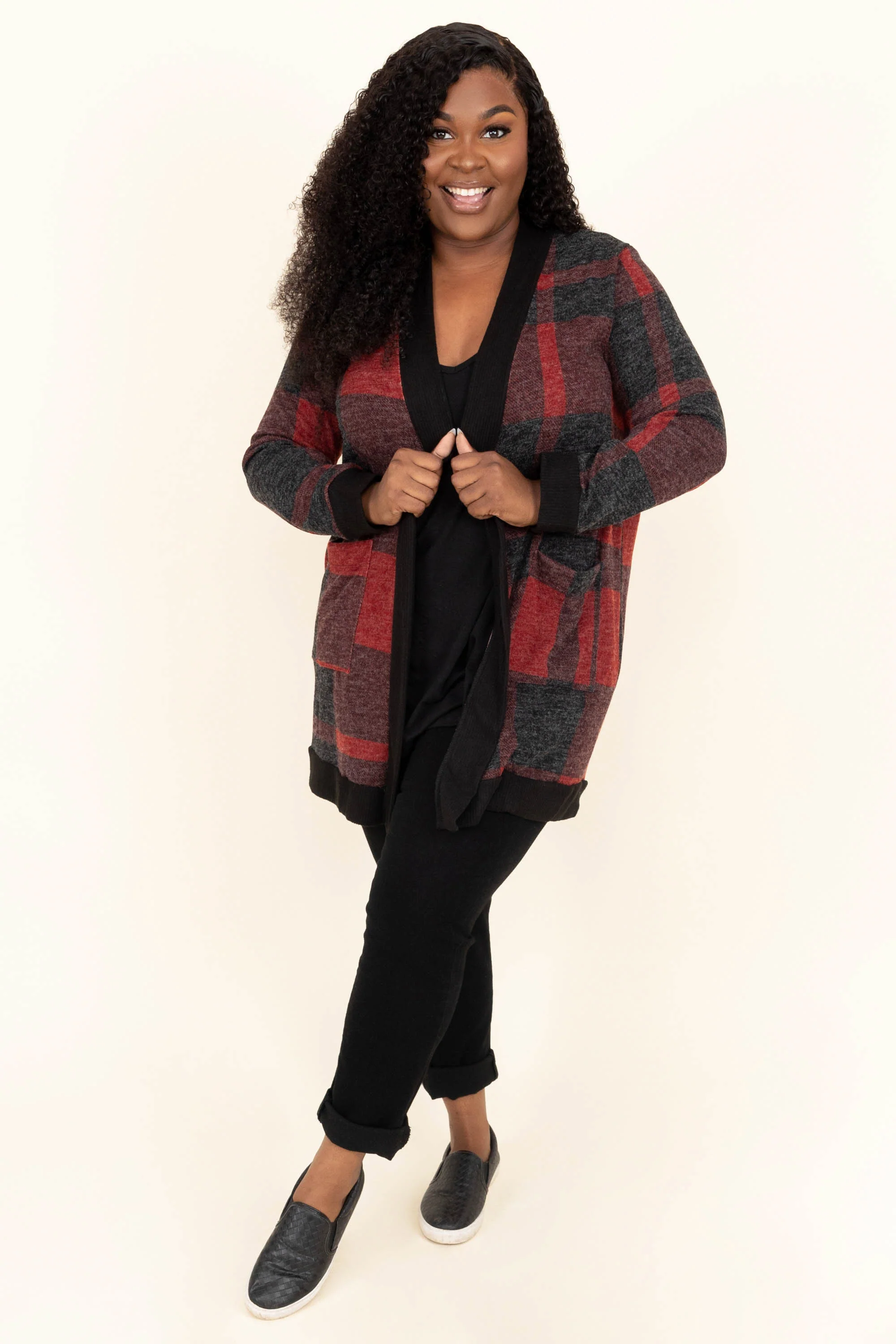 Warm By The Fireplace Cardigan, Red - Weilaico