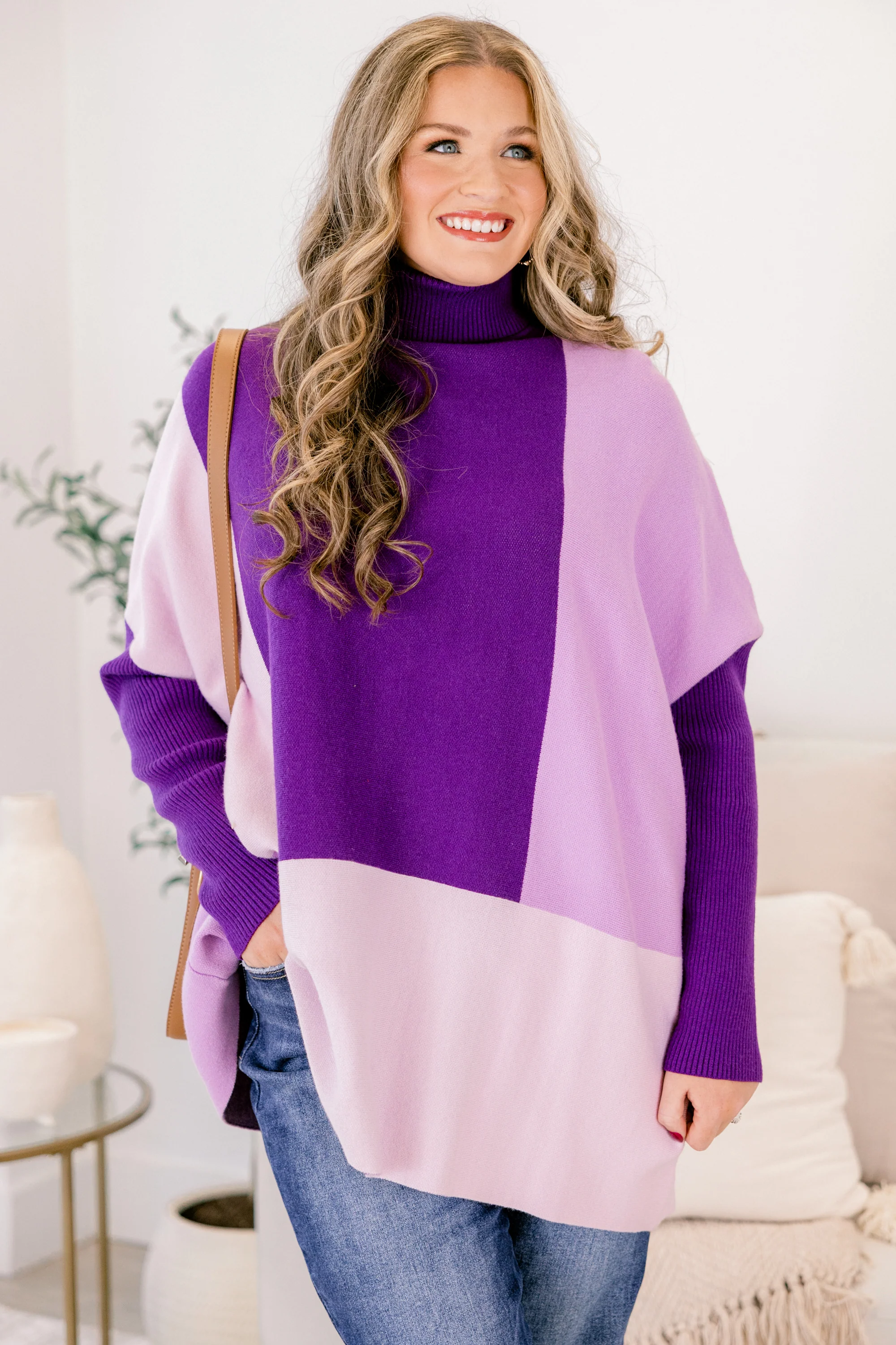 Mosaic Melody Sweater, Purple - Weilaico