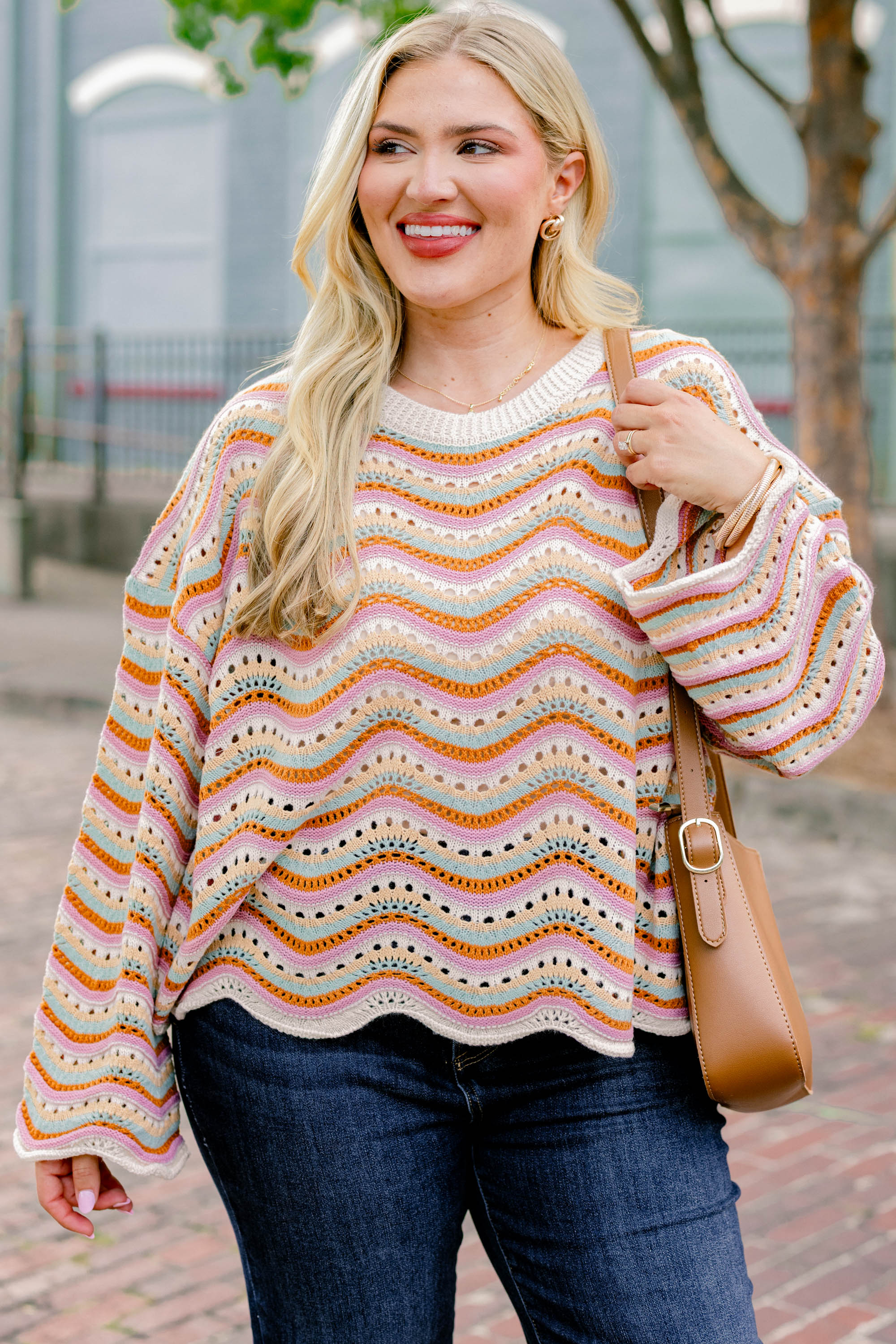 Wavy Comfort Sweater, Cream Multi - Weilaico