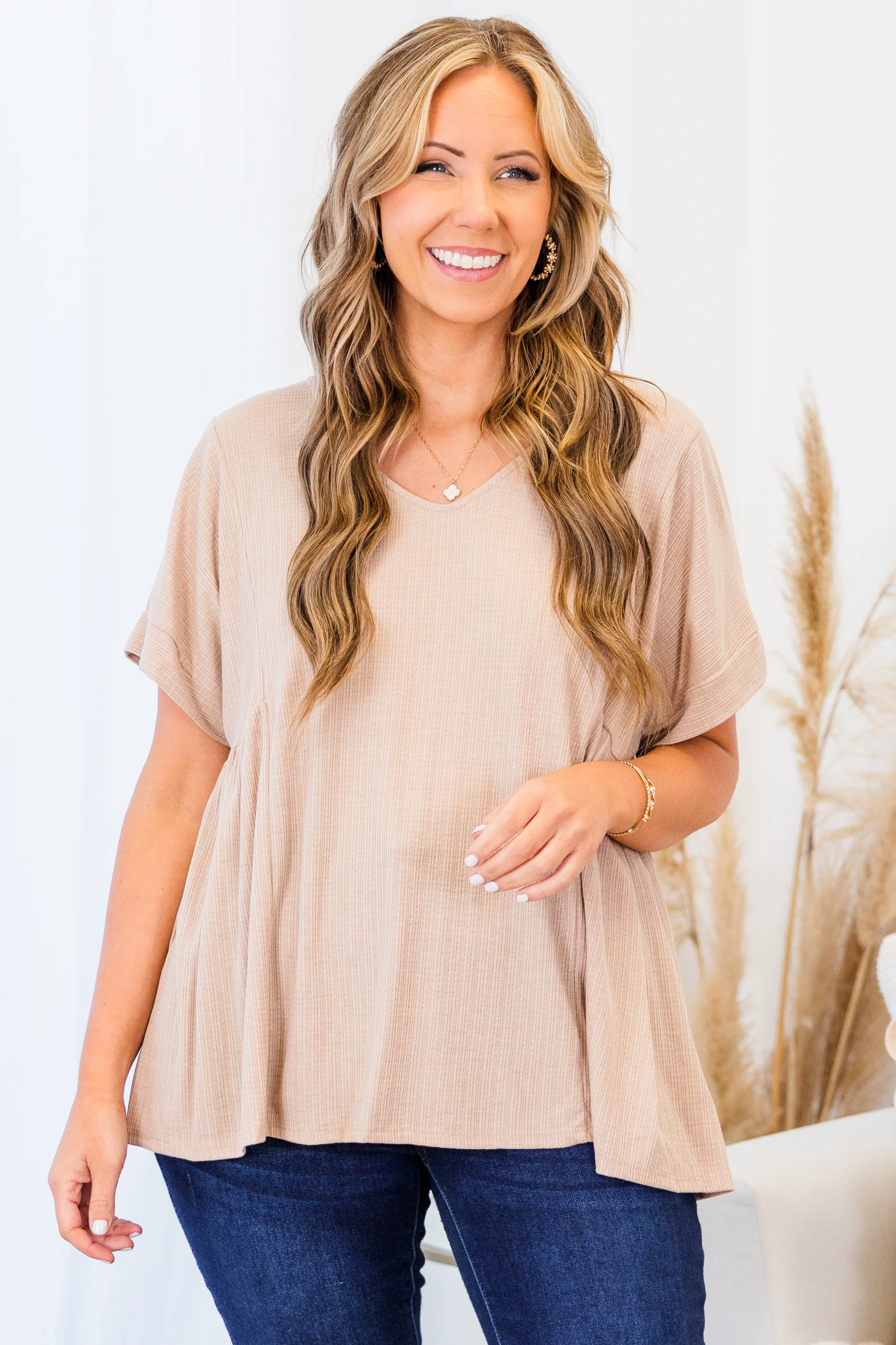 Keeping My Distance Top, Taupe - Weilaico