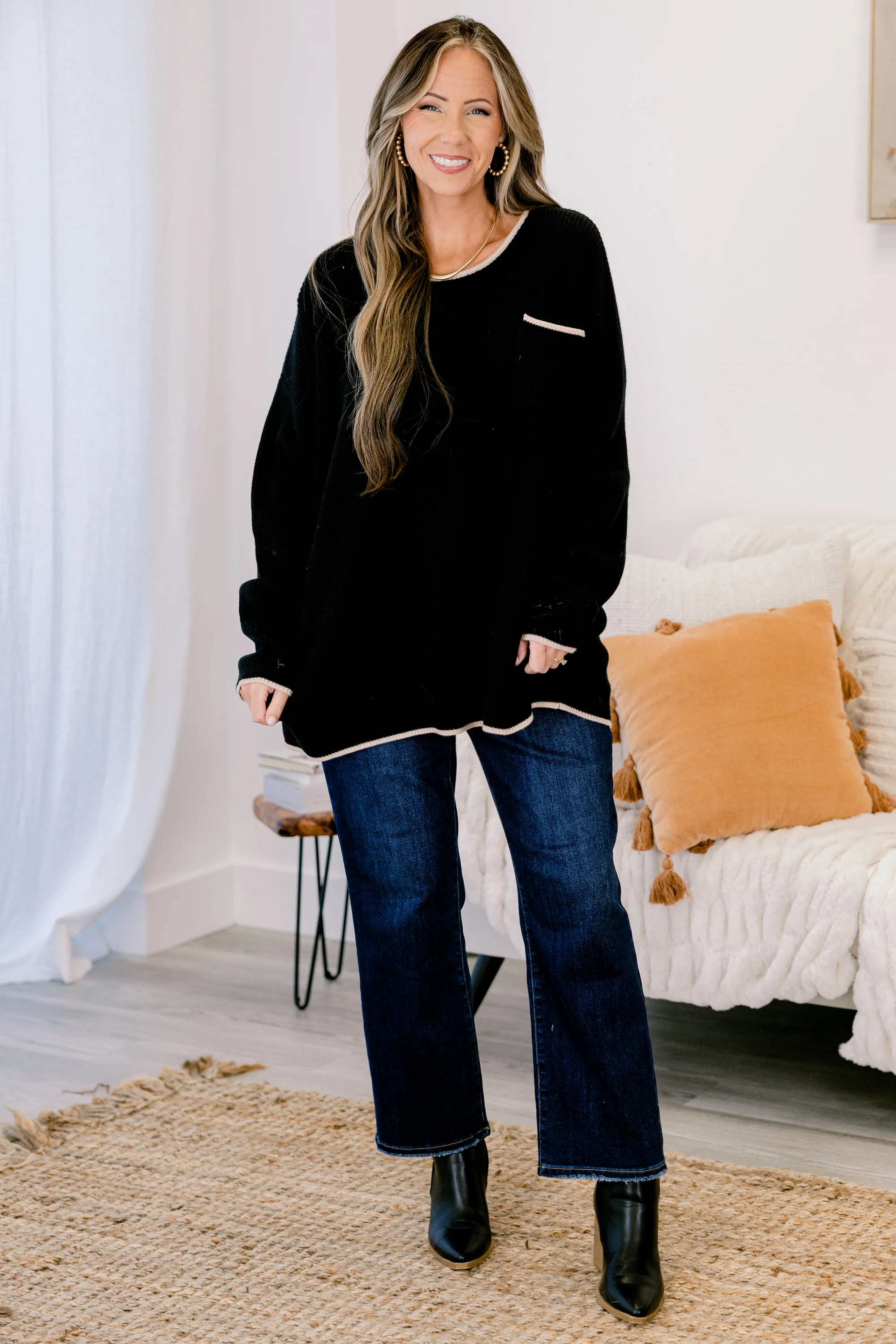 Can't Keep Going Sweater, Black - Weilaico