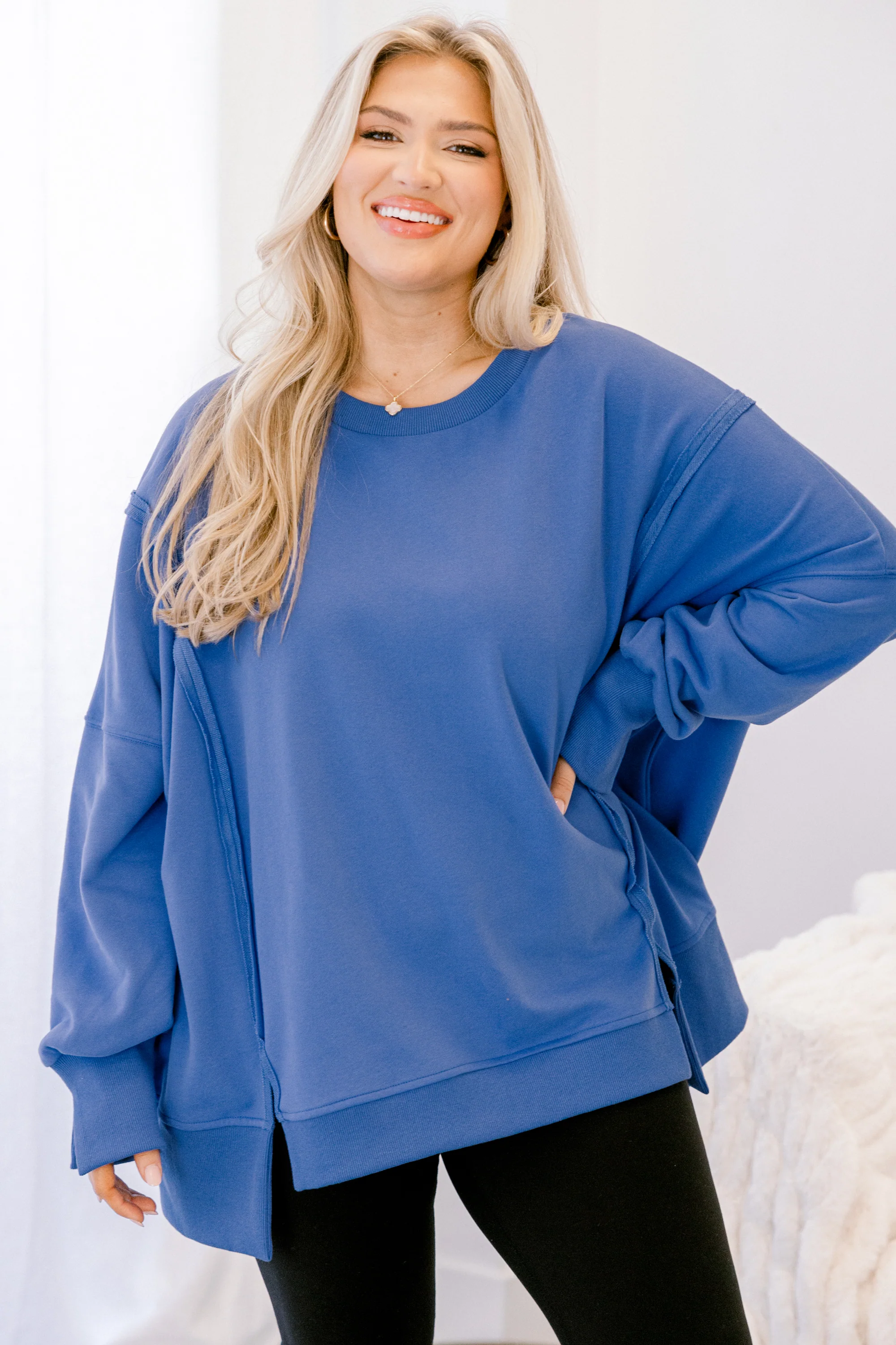 Sunset Glow Pullover, Bright Blue - Weilaico