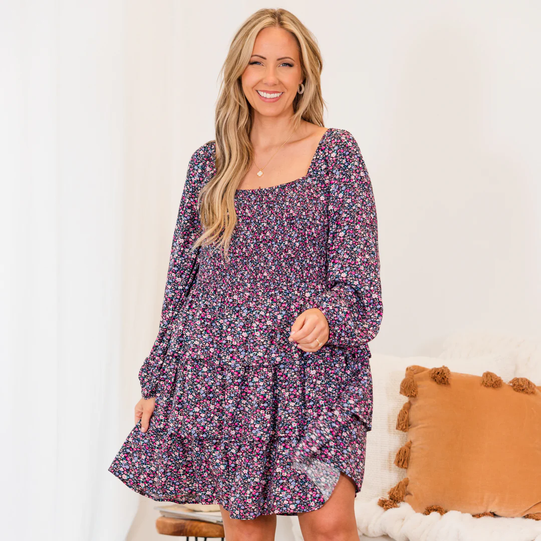 Laughter and Lilies Dress, Black - Weilaico